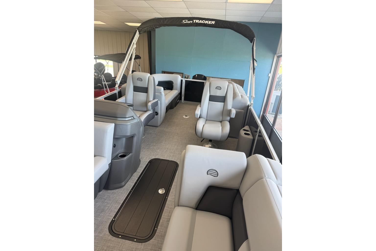 2026 Sun Tracker Party Barge 22 XP3 interior with plush seating and modern design.