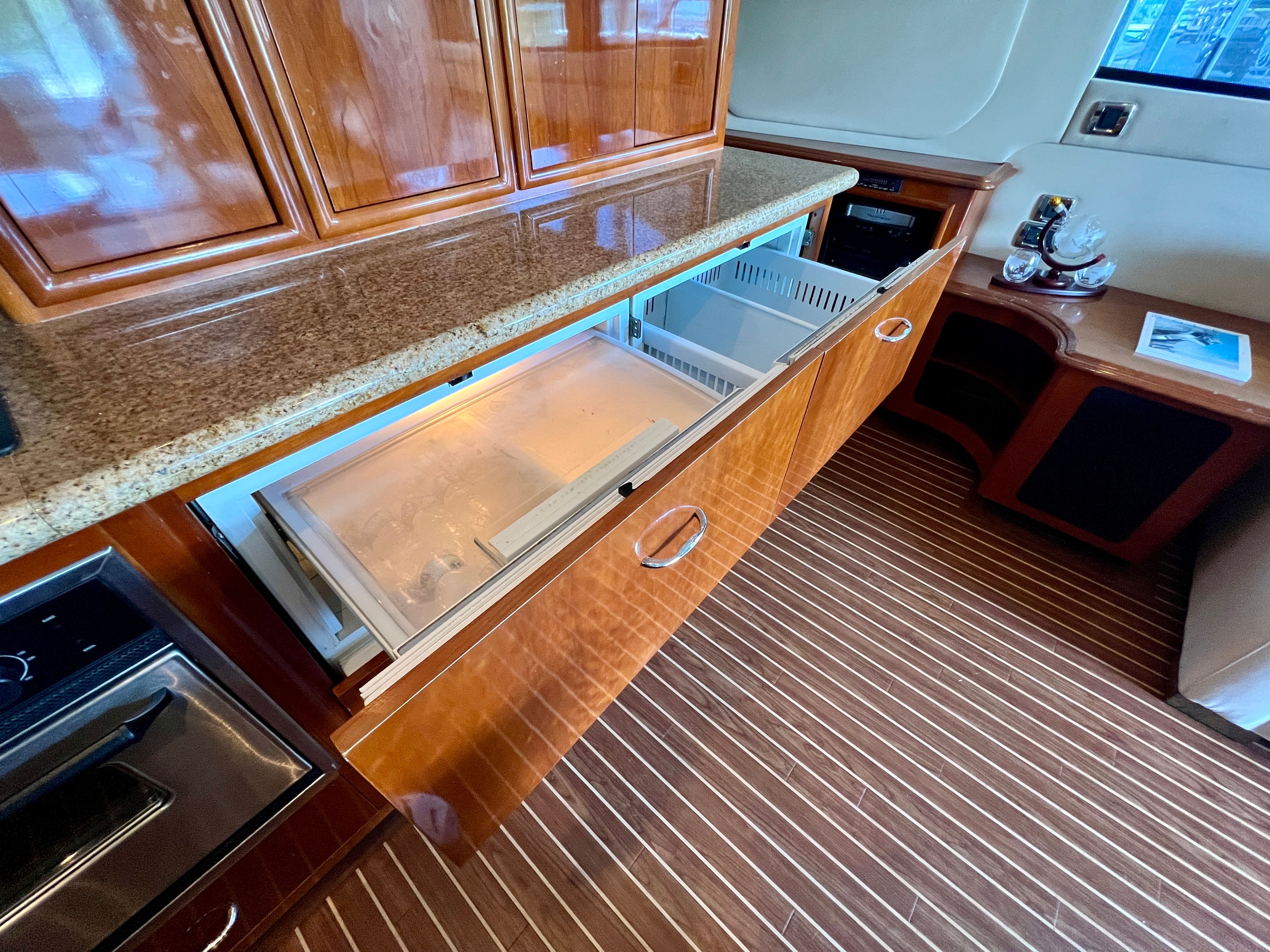 Interior of Carver 560 Voyager Sky yacht, open drawer.