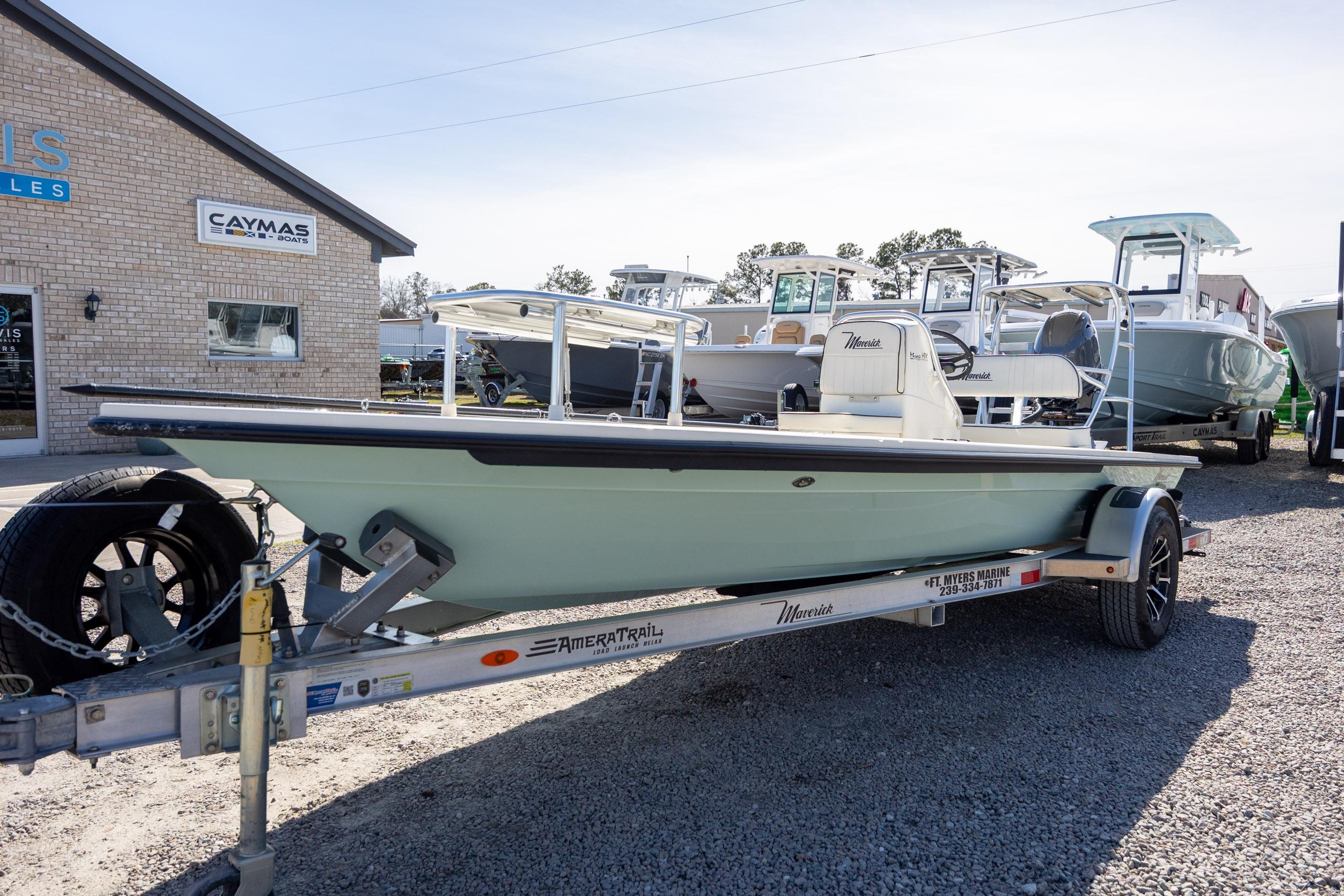 2024 Maverick 17 HPX-S boat on trailer at dealership.