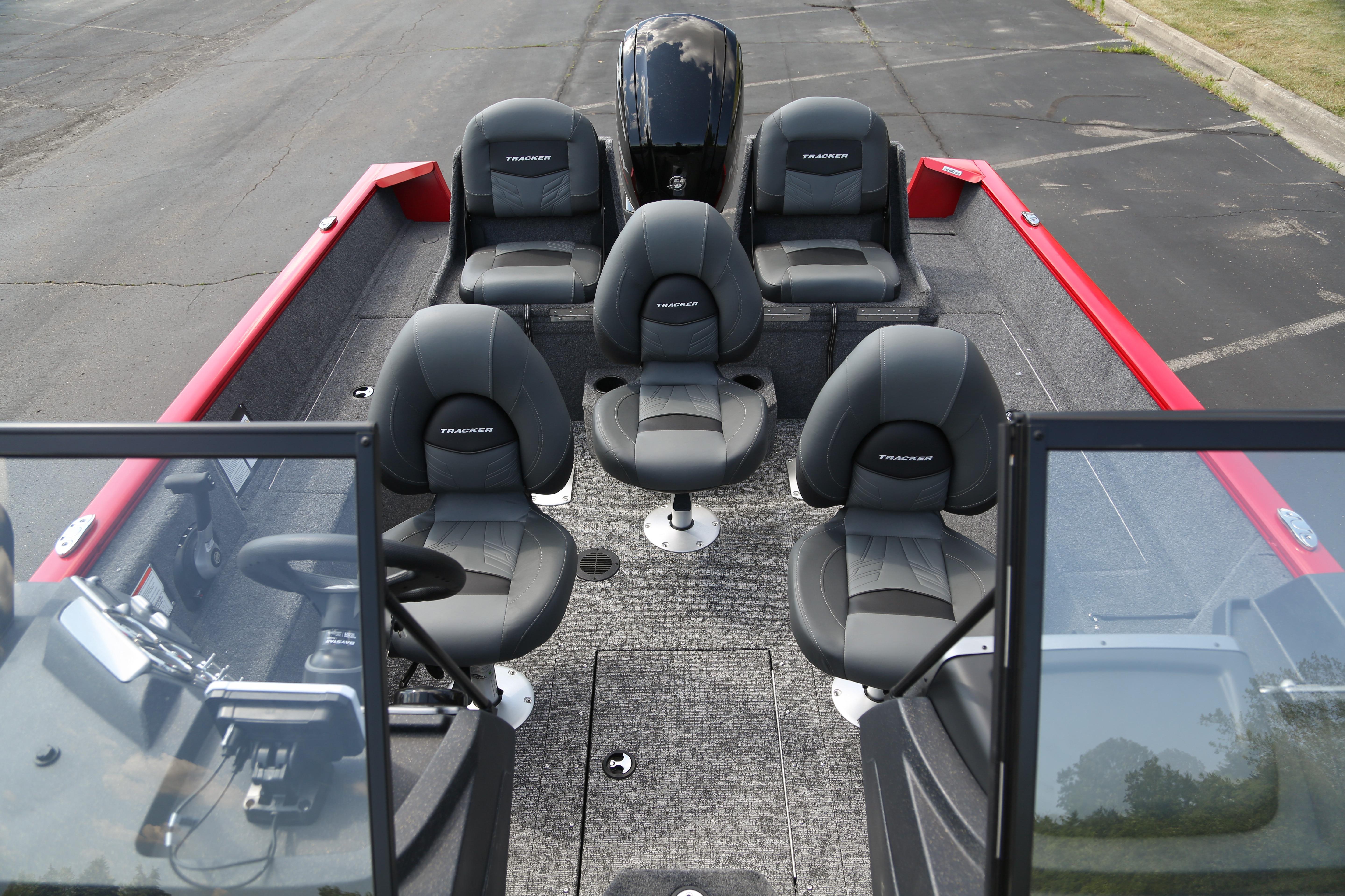 2026 Tracker Pro Guide V-175 Combo boat interior with six seats and steering console.