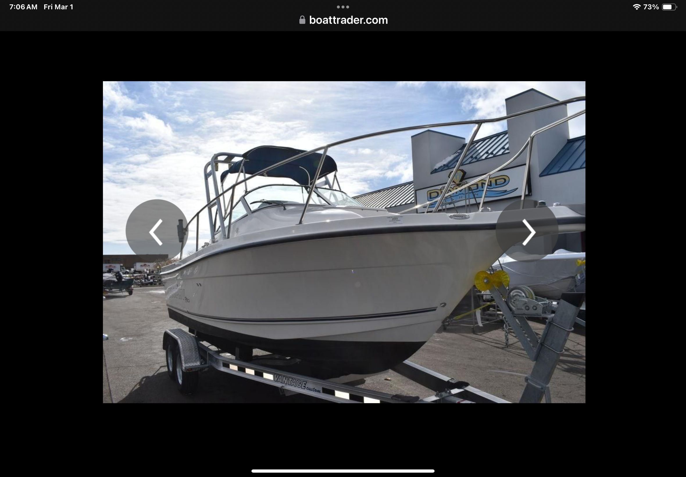 2008 Trophy 22 WA boat on trailer outdoors.