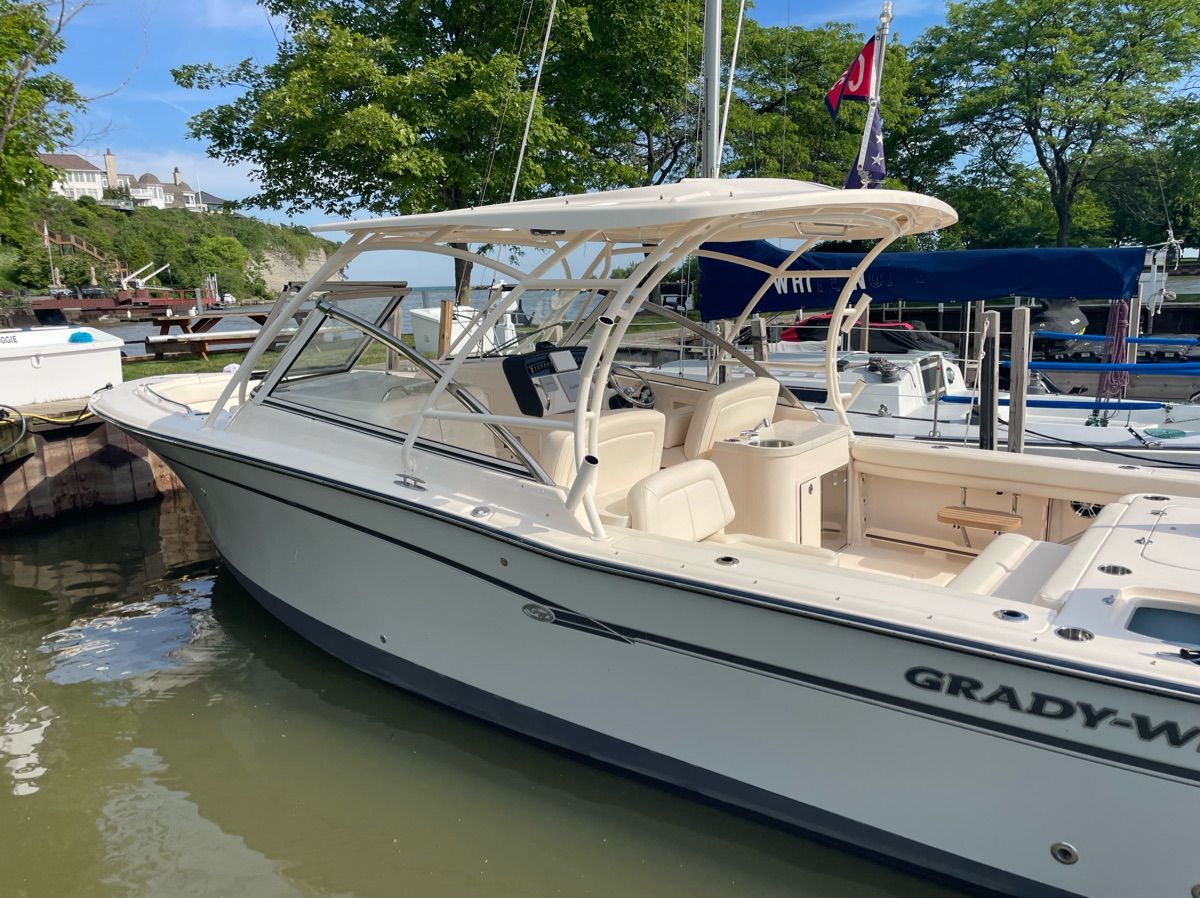 Grady-White Freedom 307 boat, 2019, docked at marina.