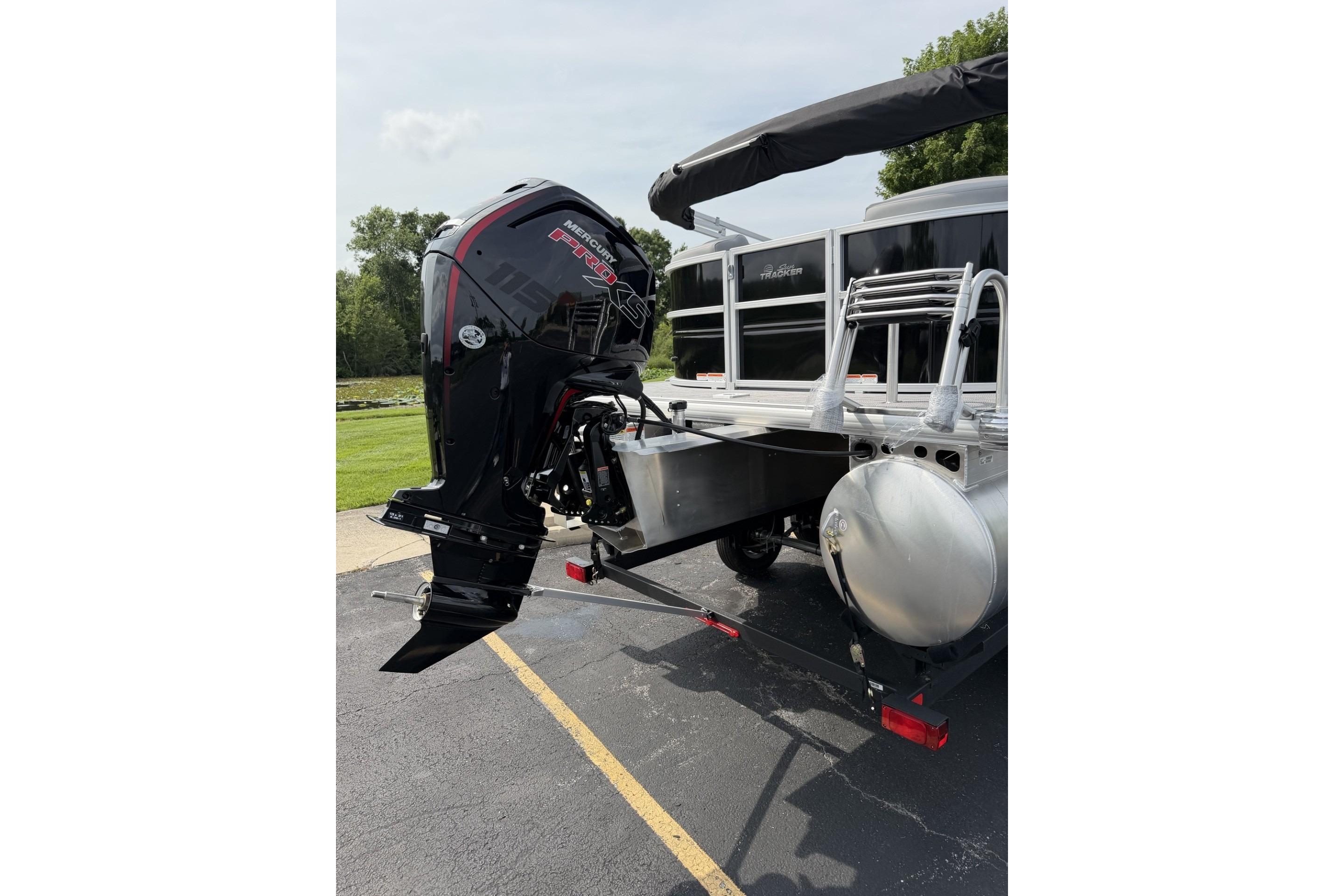 2026 Sun Tracker Party Barge 22 DLX with Mercury Pro XS outboard motor.
