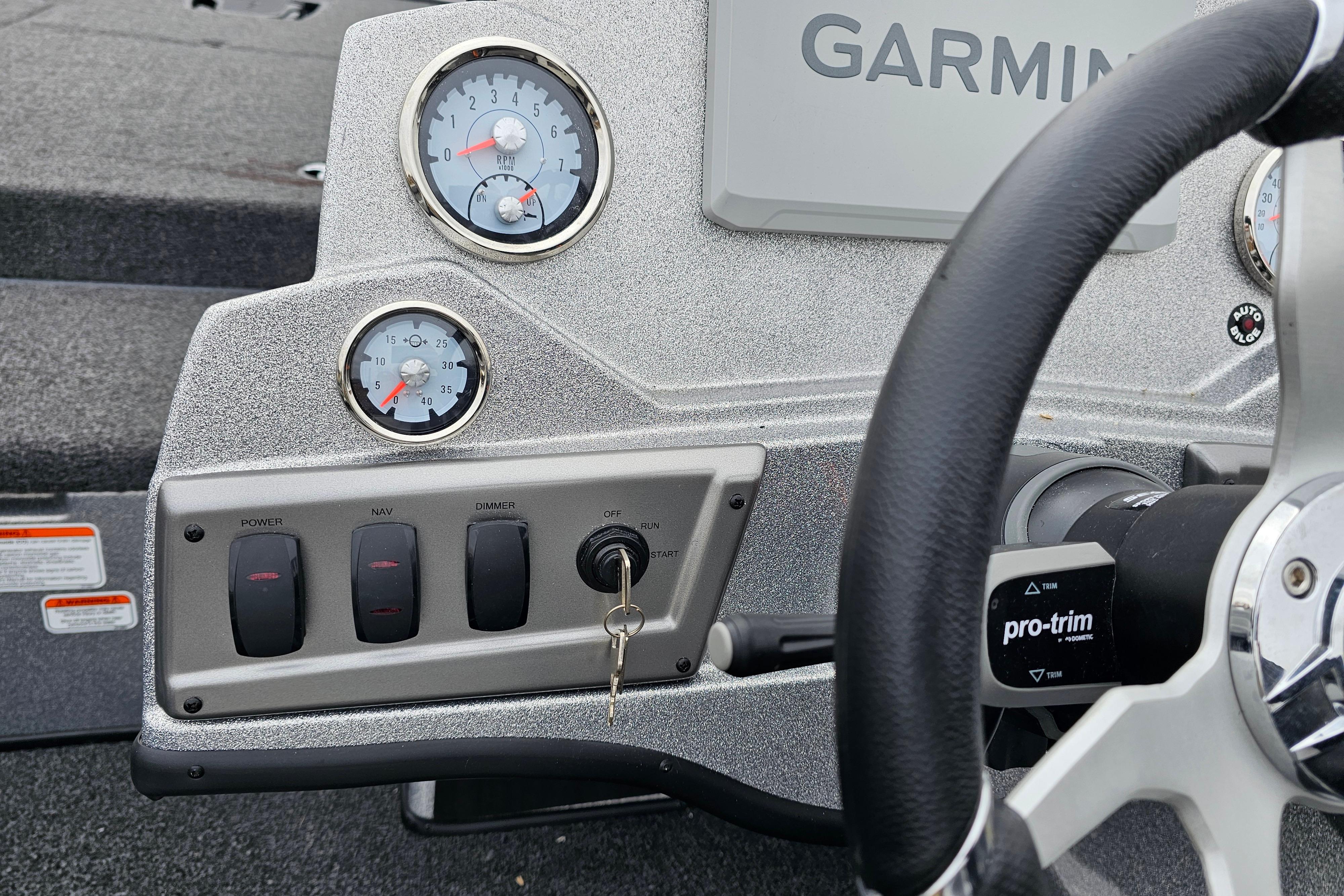 Dashboard of 2025 Nitro Z18 Pro boat with Garmin display and controls.