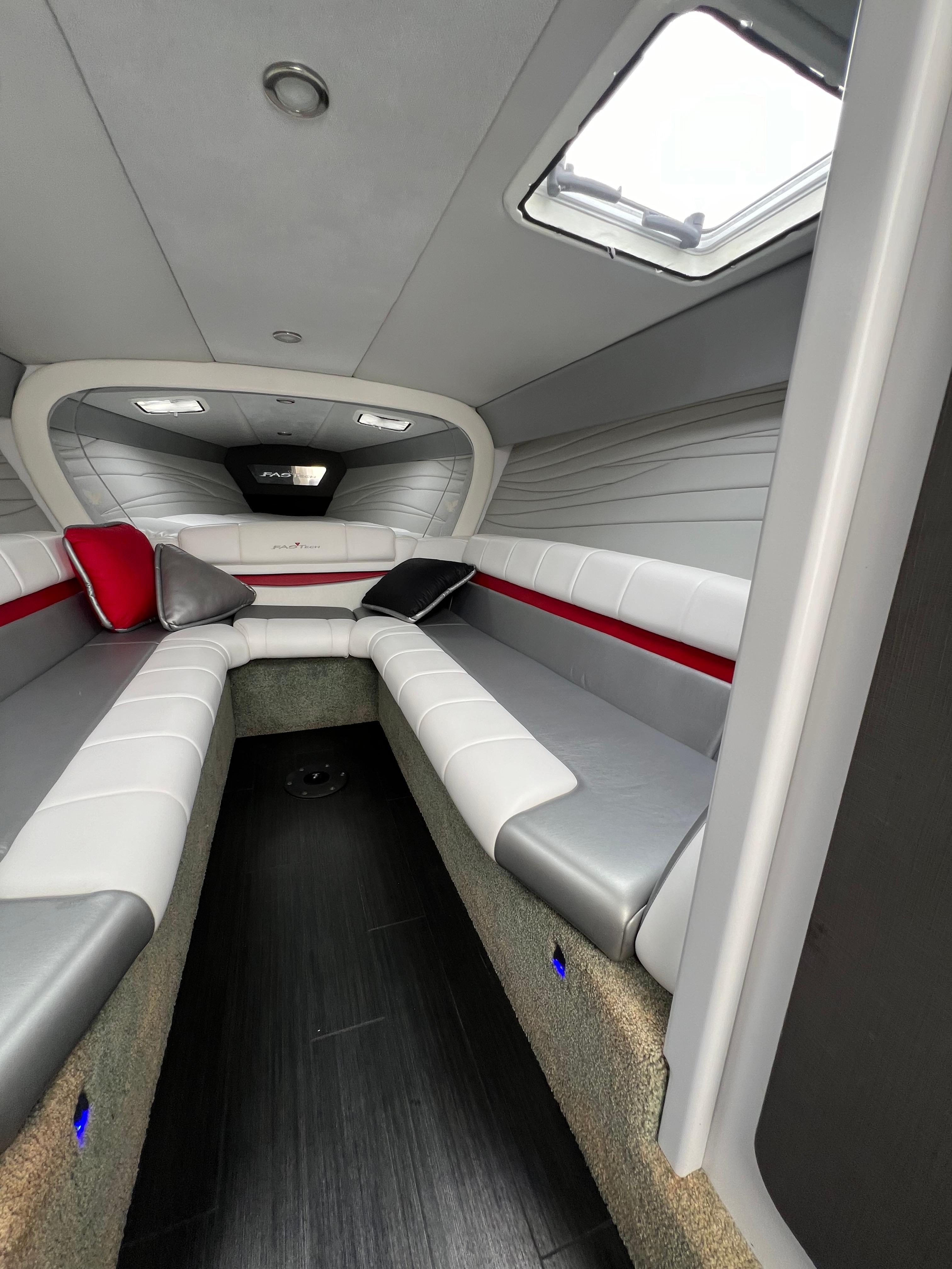Interior of a 2016 Formula 353 FASTech boat, modern and stylish.