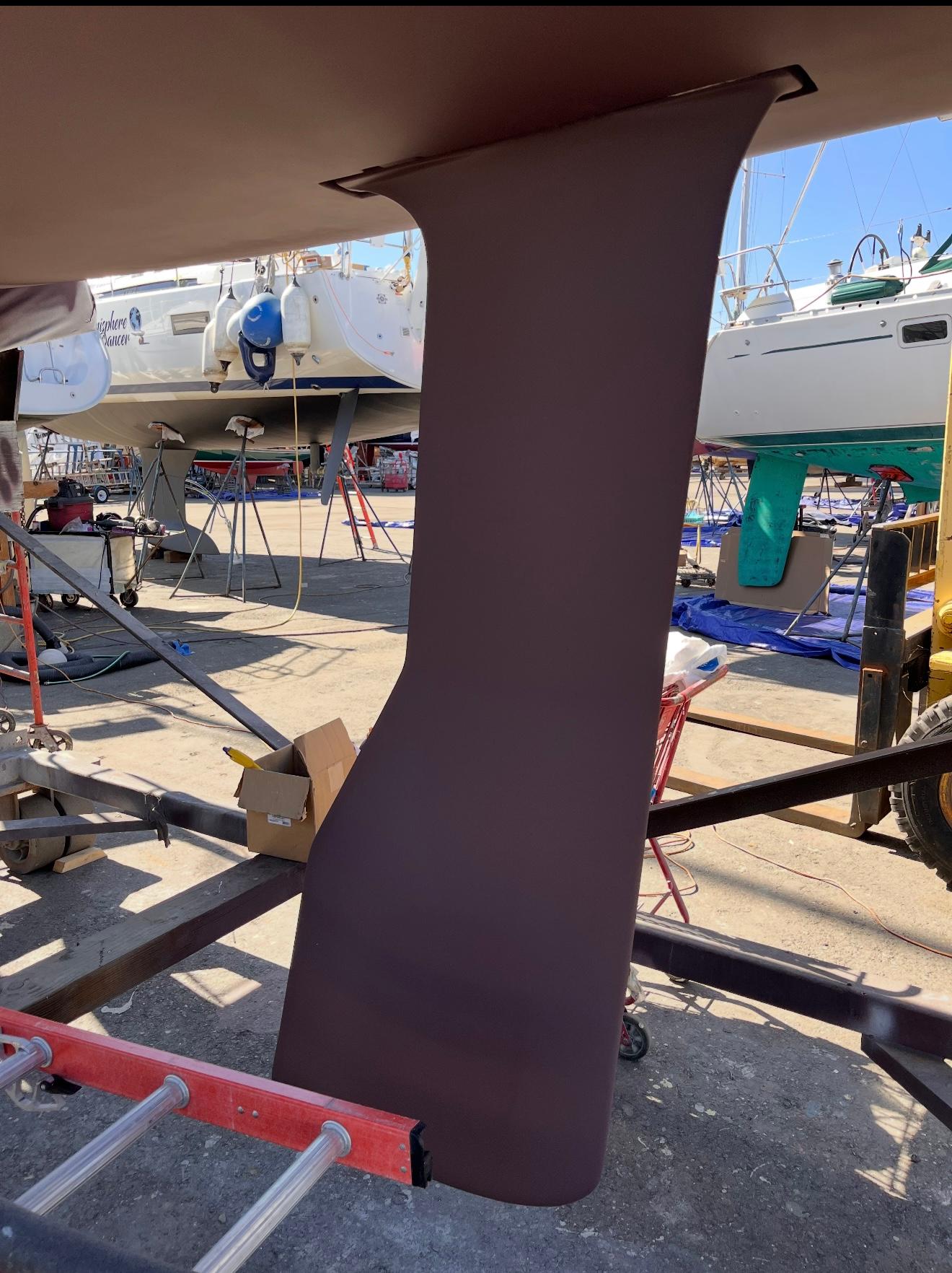 Keel of a 2018 Seascape 27 sailboat in a boatyard setting.
