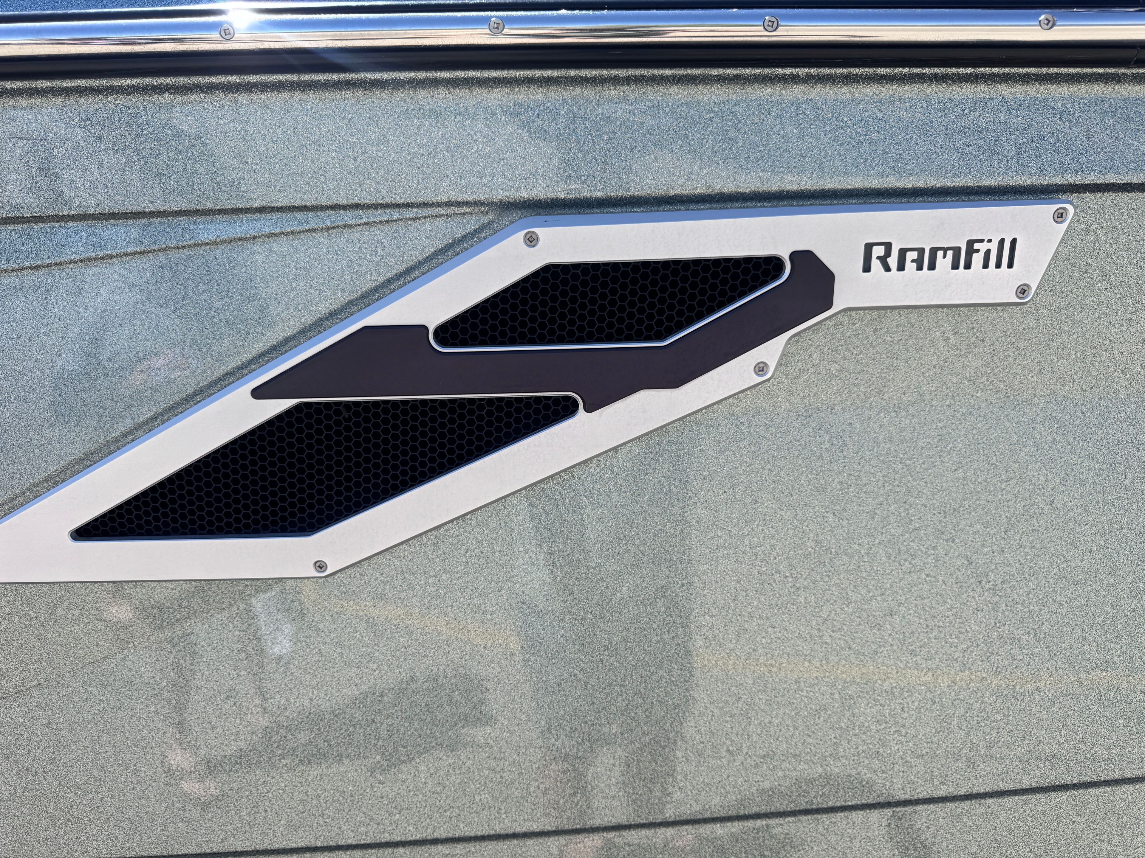 Close-up of a boat part with the label "RamFill."