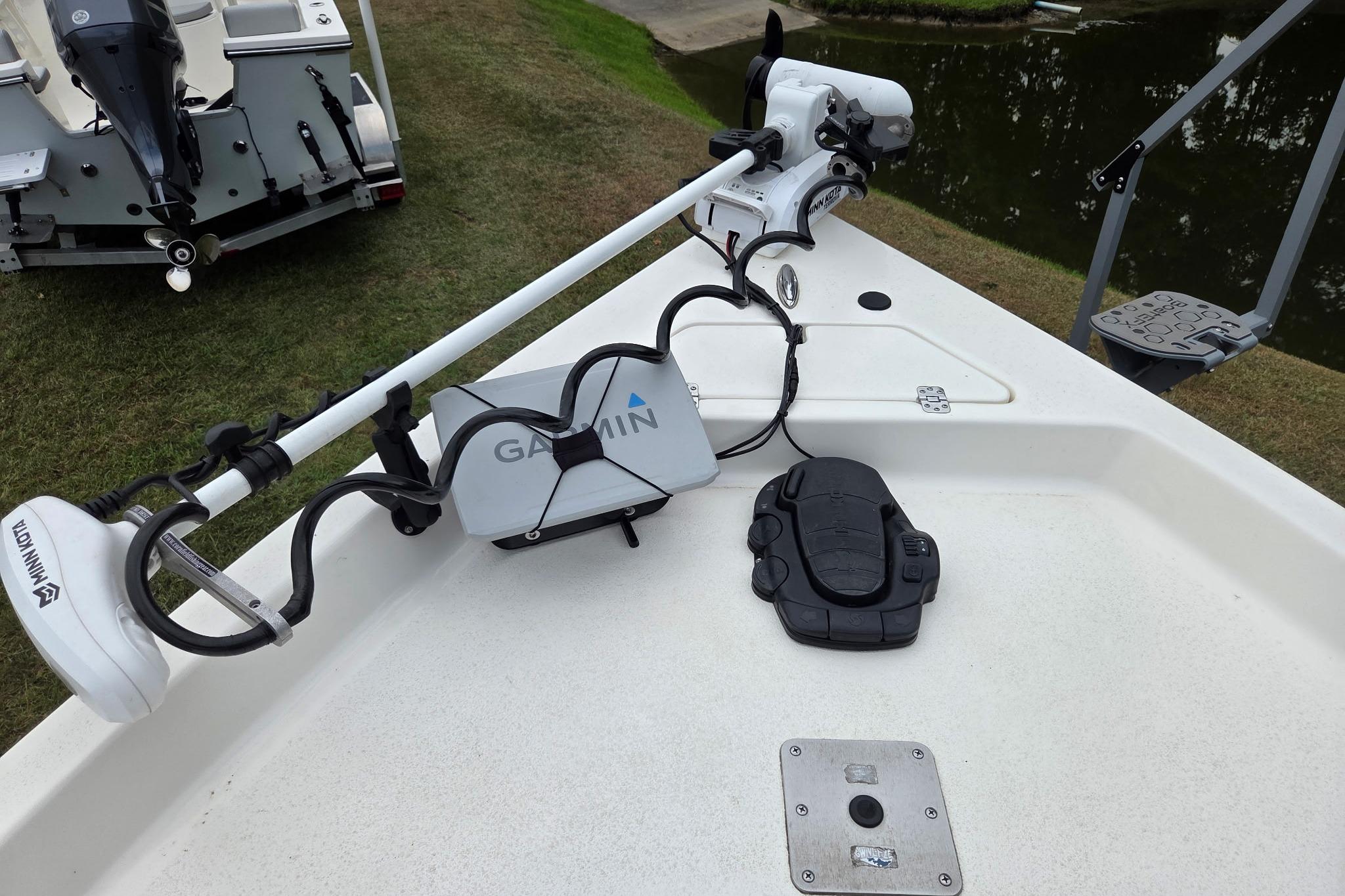 2023 Bulls Bay 2200 boat with Garmin and Minn Kota equipment on deck.