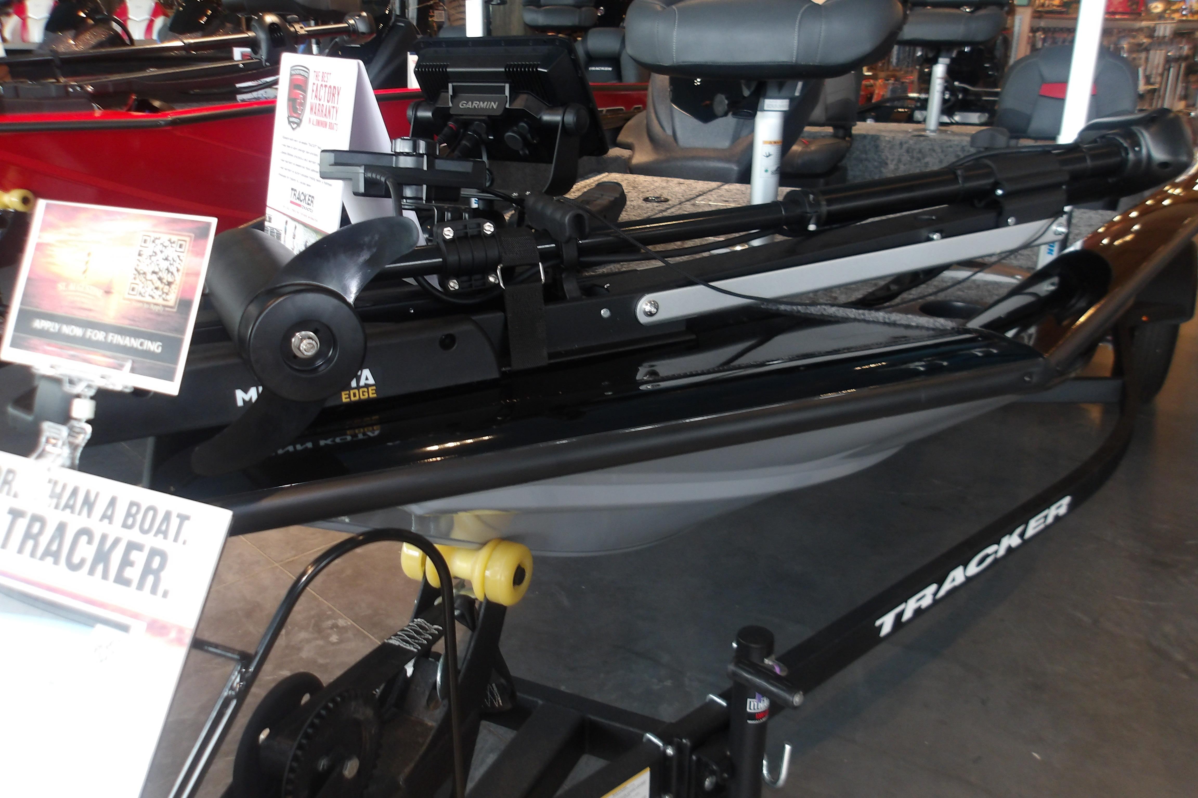 2026 Tracker Pro Team 175 Crappie Edition boat displayed in showroom.