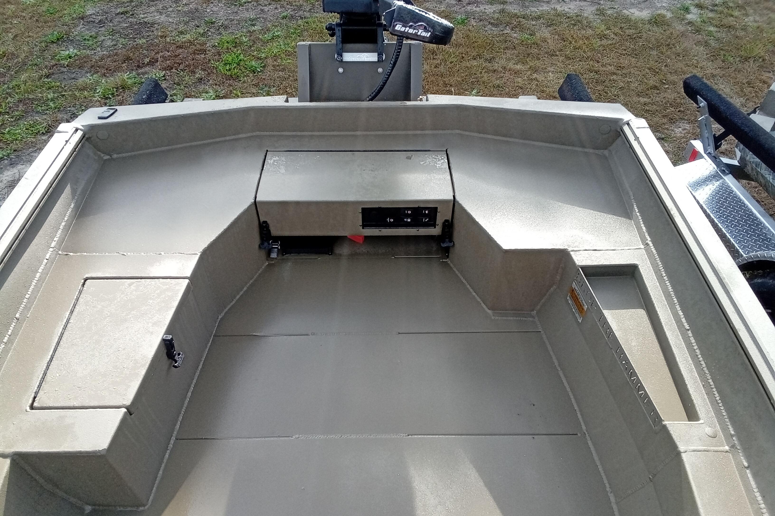 2026 Thor 1754 Swamp Hammer boat interior with storage compartments and control panel.