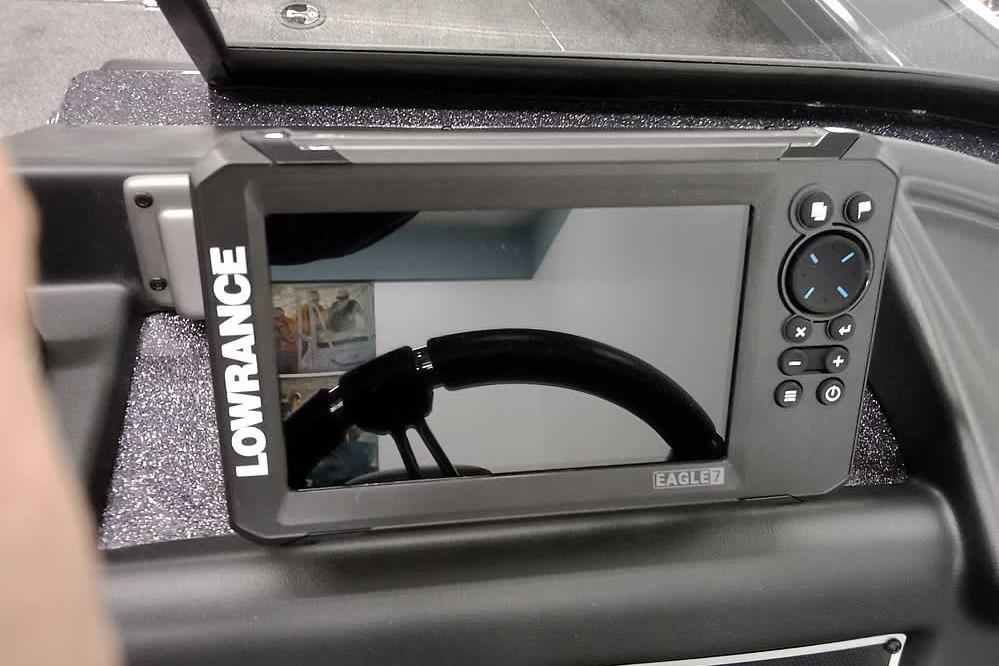 Lowrance Eagle7 fishfinder on 2026 Ranger VX1888 WT dashboard.
