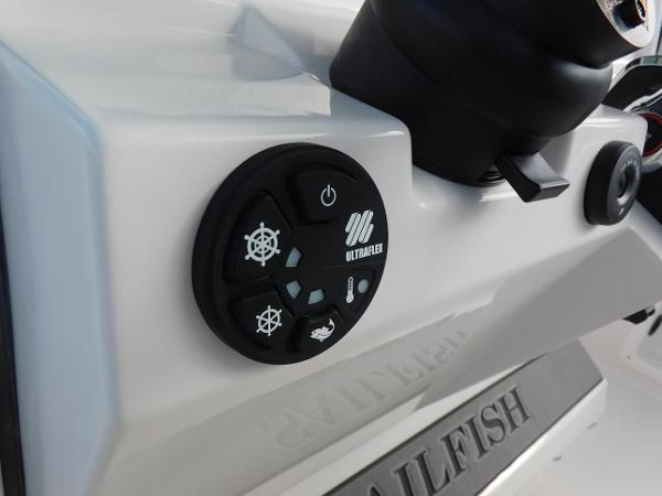 Control panel on 2025 Sailfish 232 CC boat dashboard with Ultralever buttons.