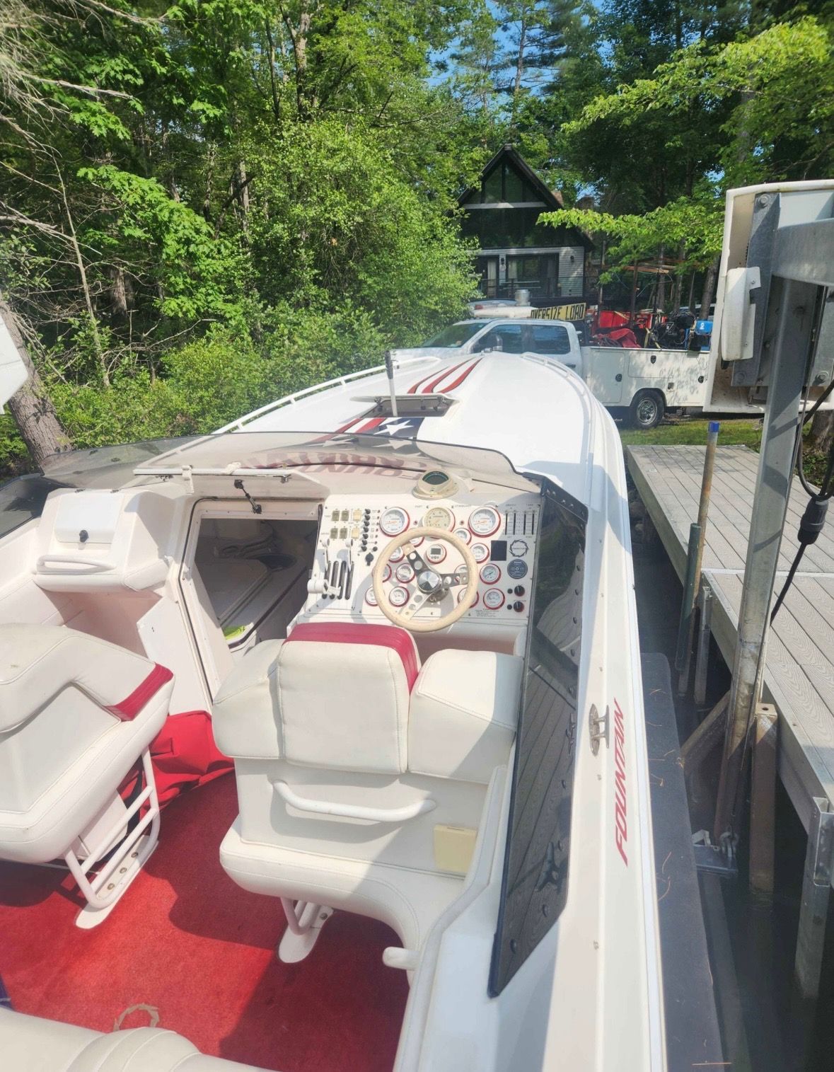 Interior view of a 2000 Fountain Fever boat at dock.