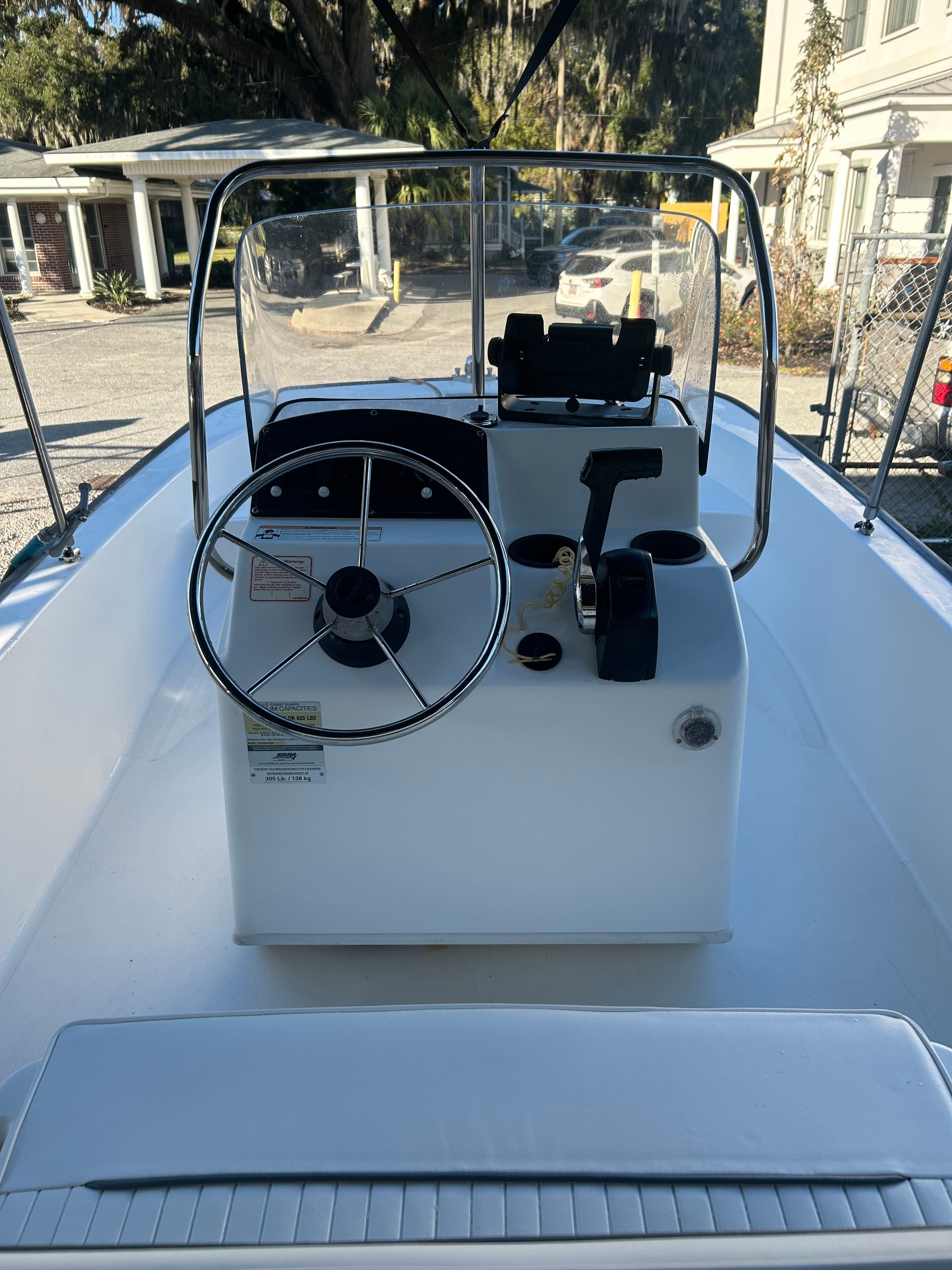 Interior view of a 2006 Boston Whaler 150 Montauk boat.