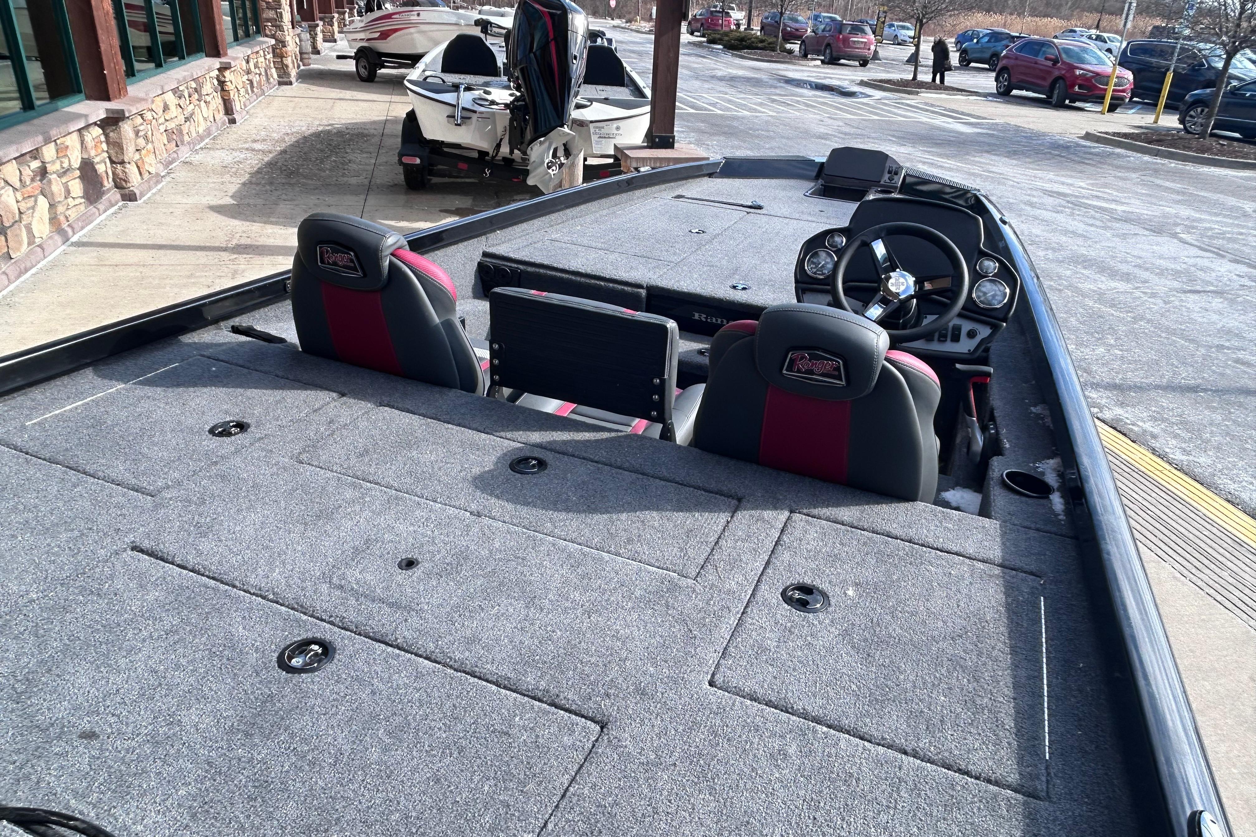 2025 Ranger RT198P fishing boat interior with dual seats and steering console.
