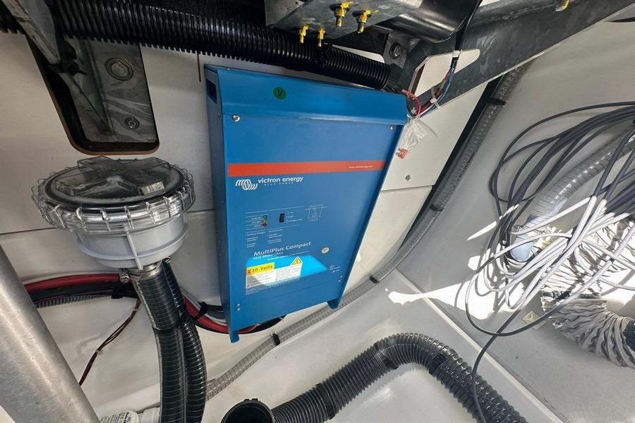 Electrical system inside 2023 Fountaine Pajot Astrea 42 Catamaran, featuring Victron Energy MultiPlus Compact.