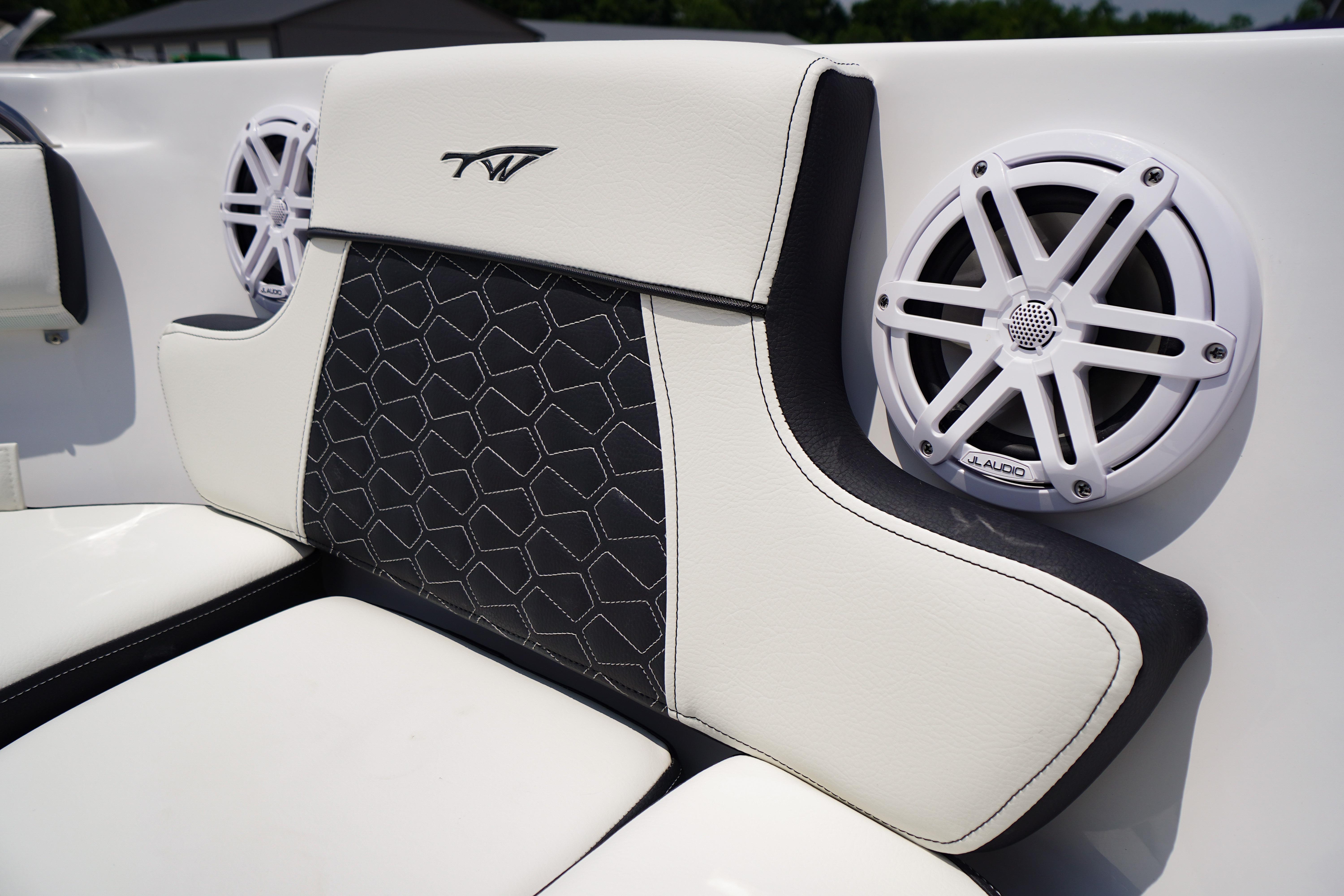 2027 Tidewater 220 CC Adventure boat seat with JL Audio speakers.