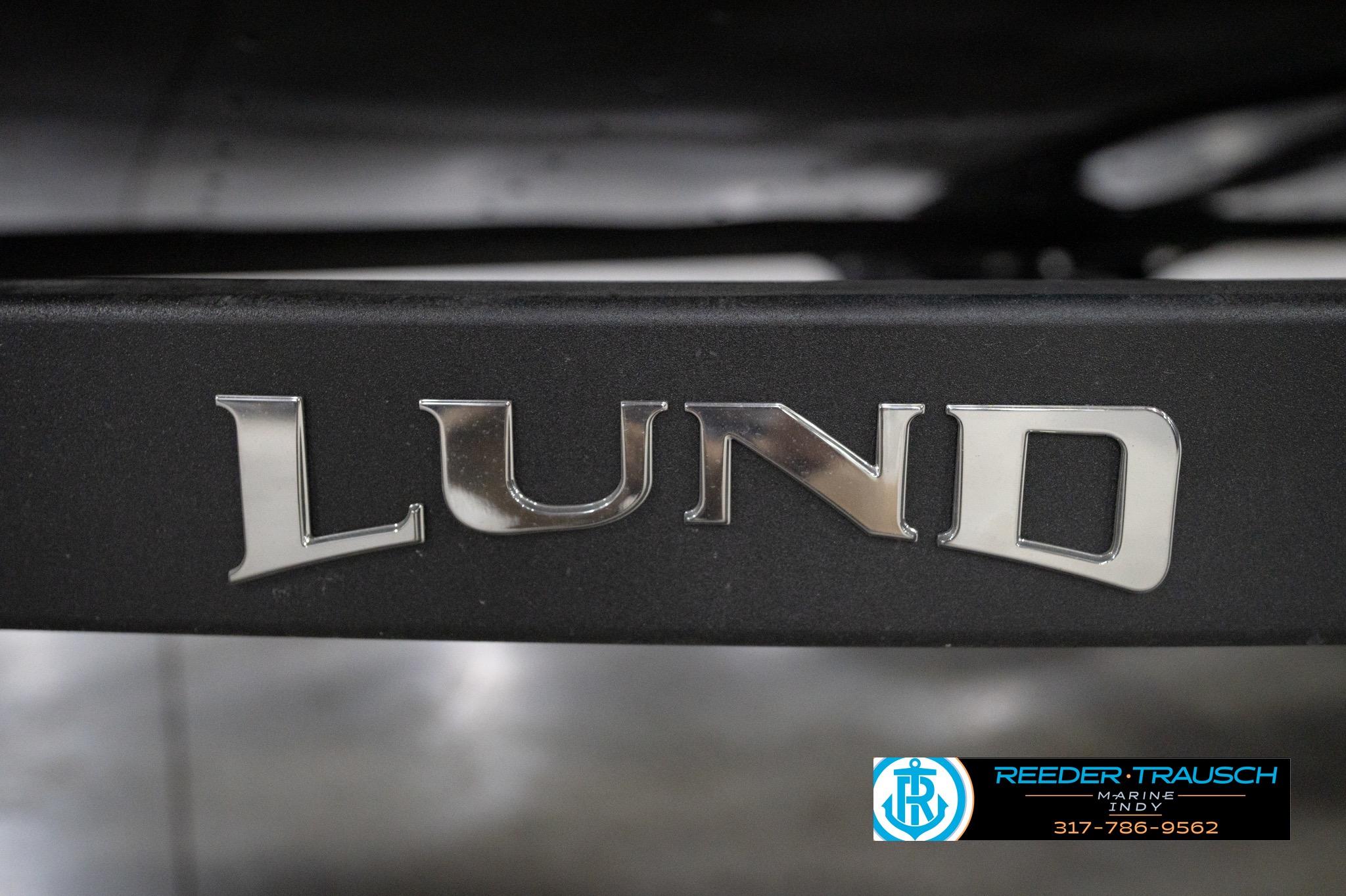 Close-up of Lund logo on 2026 Lund 1800 Explorer Sport boat.
