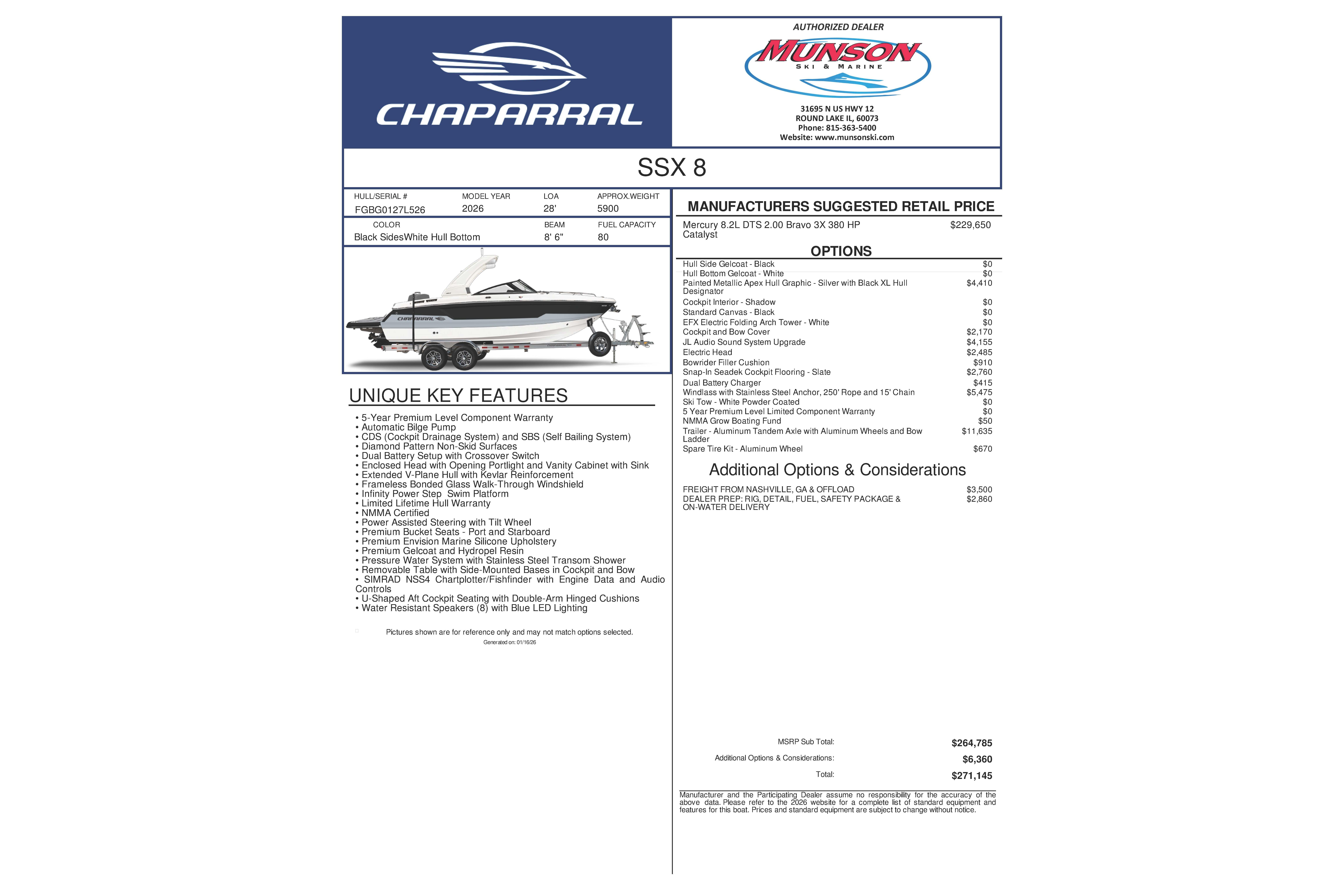 Chaparral SSX 8 boat brochure with unique features and options.