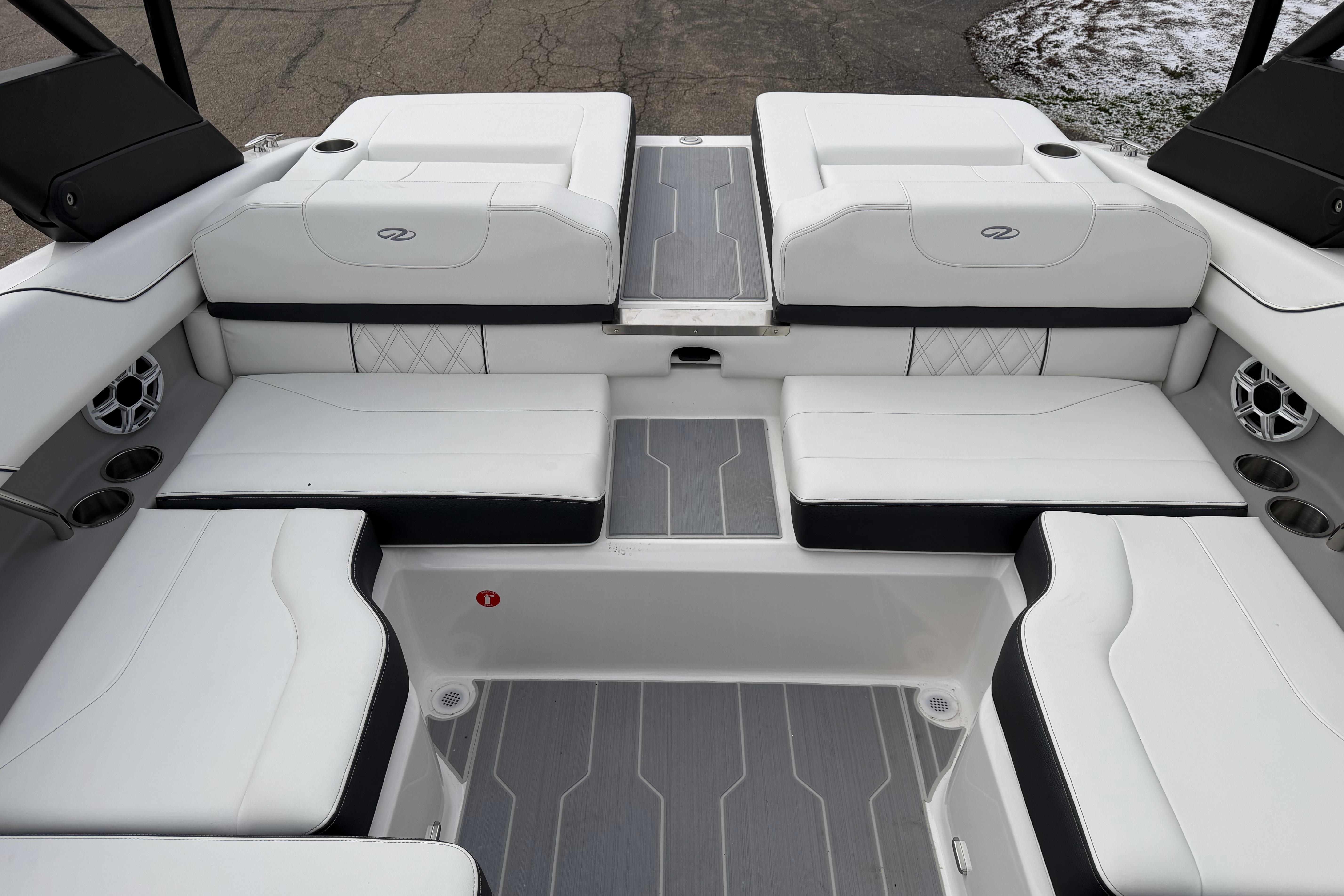 2026 Regal LS2 Surf boat interior with white seating and modern design.