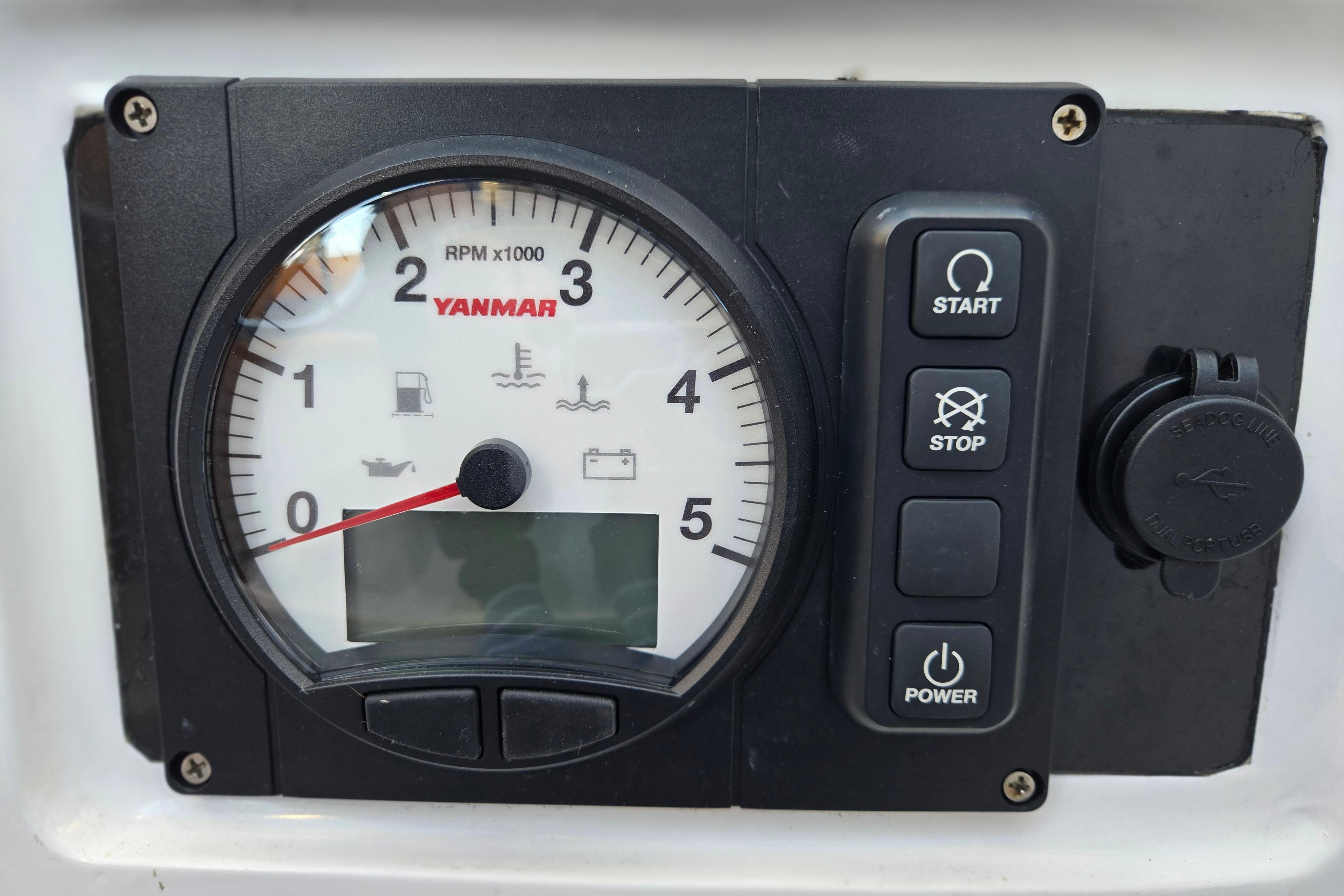 Yanmar engine control panel on a 1970 Hinckley Bermuda 40 sailboat.