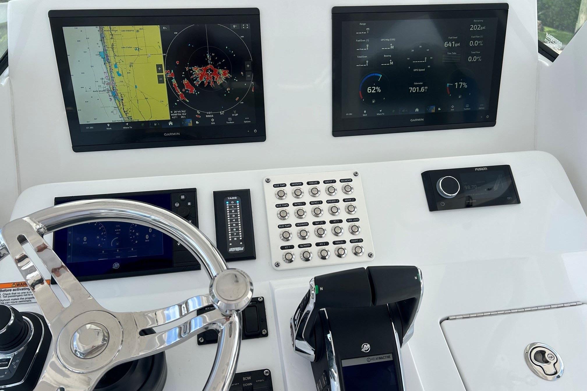 2025 Intrepid 375 Nomad SE helm with advanced navigation and control systems.