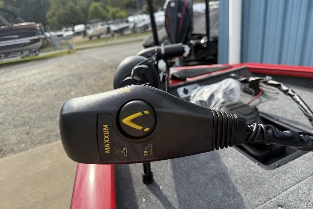 Close-up of Maxxum trolling motor on 2026 Tracker Pro Team 175 boat.
