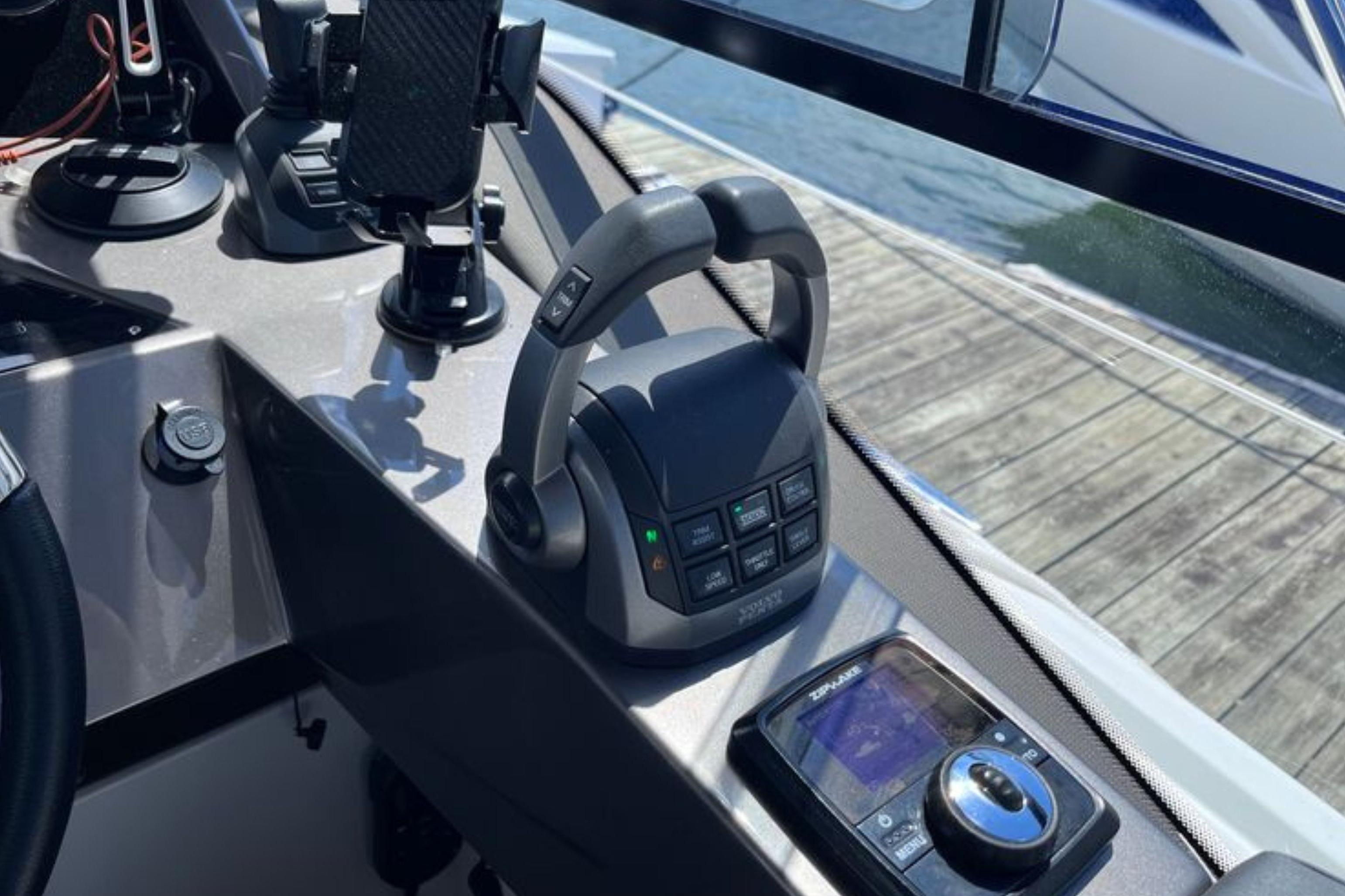 Control panel of 2024 Galeon 425 HTS yacht, featuring advanced navigation technology.