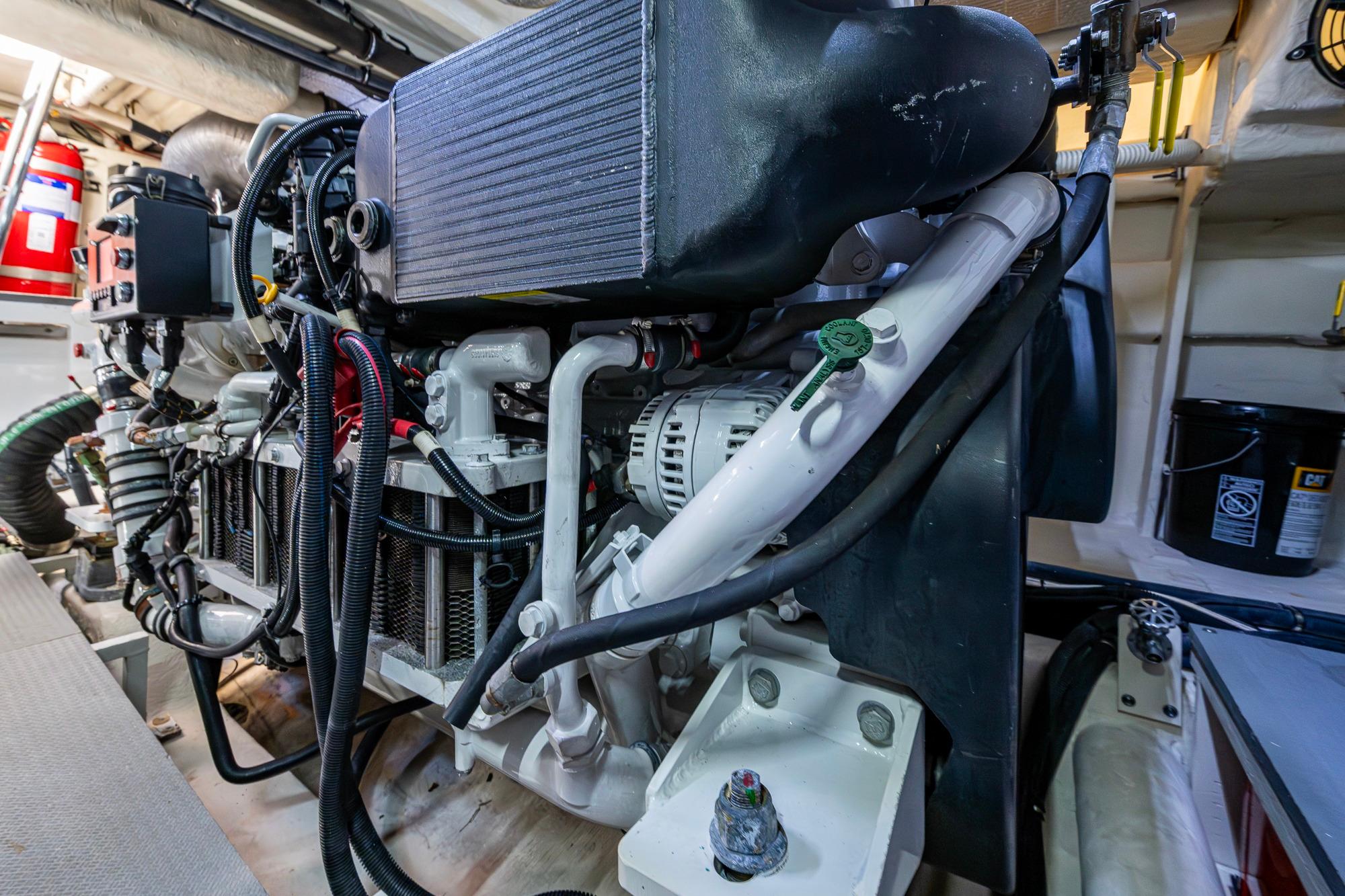 Engine room of 2018 Sea Ray L550 Fly yacht, showcasing detailed mechanical components.