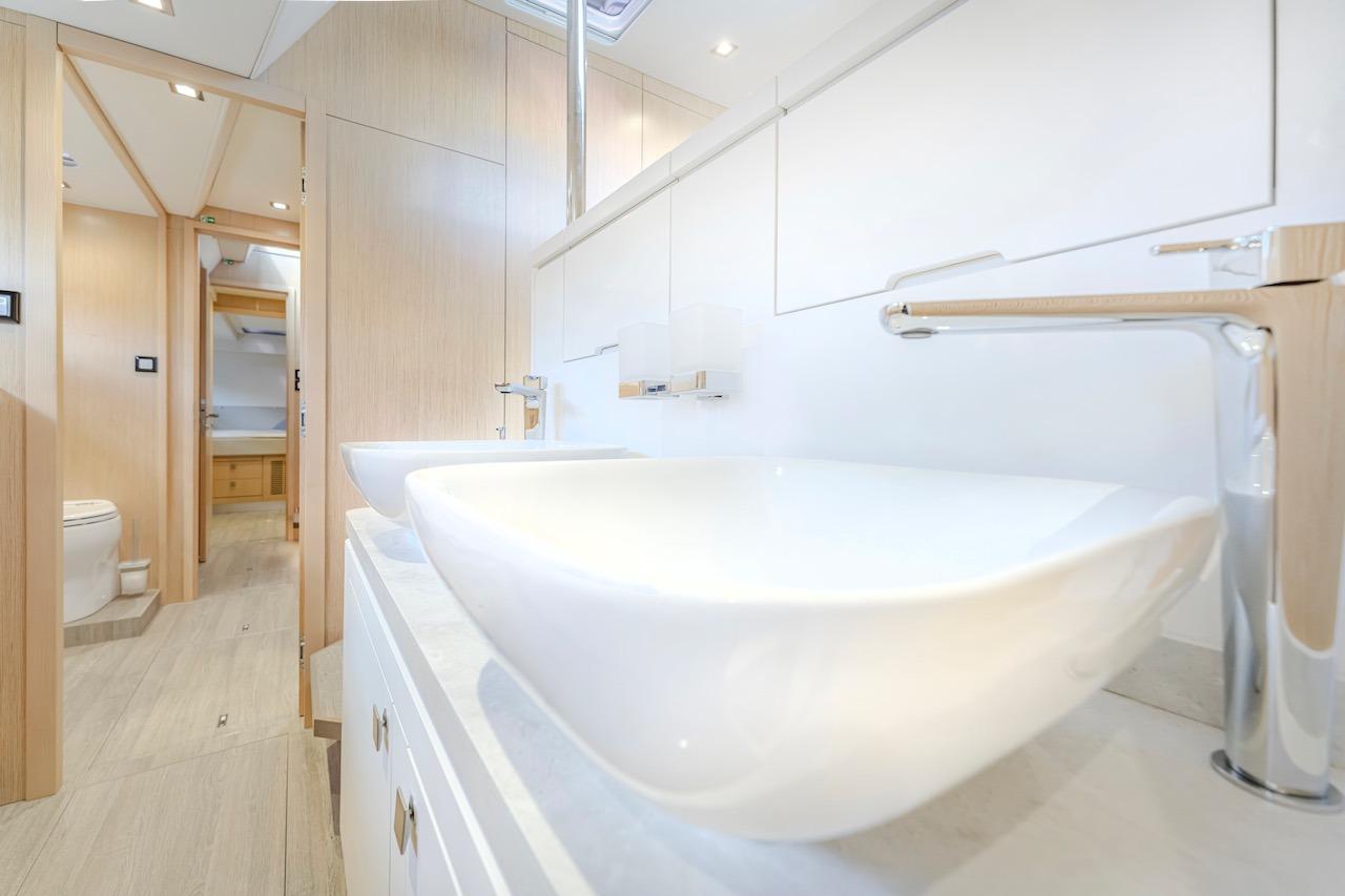 Luxurious bathroom in Privilege Signature 510 yacht model 2025.