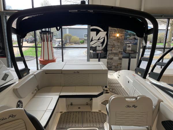 2025 Sea Ray SPX 230 boat interior with sleek seating and modern design.