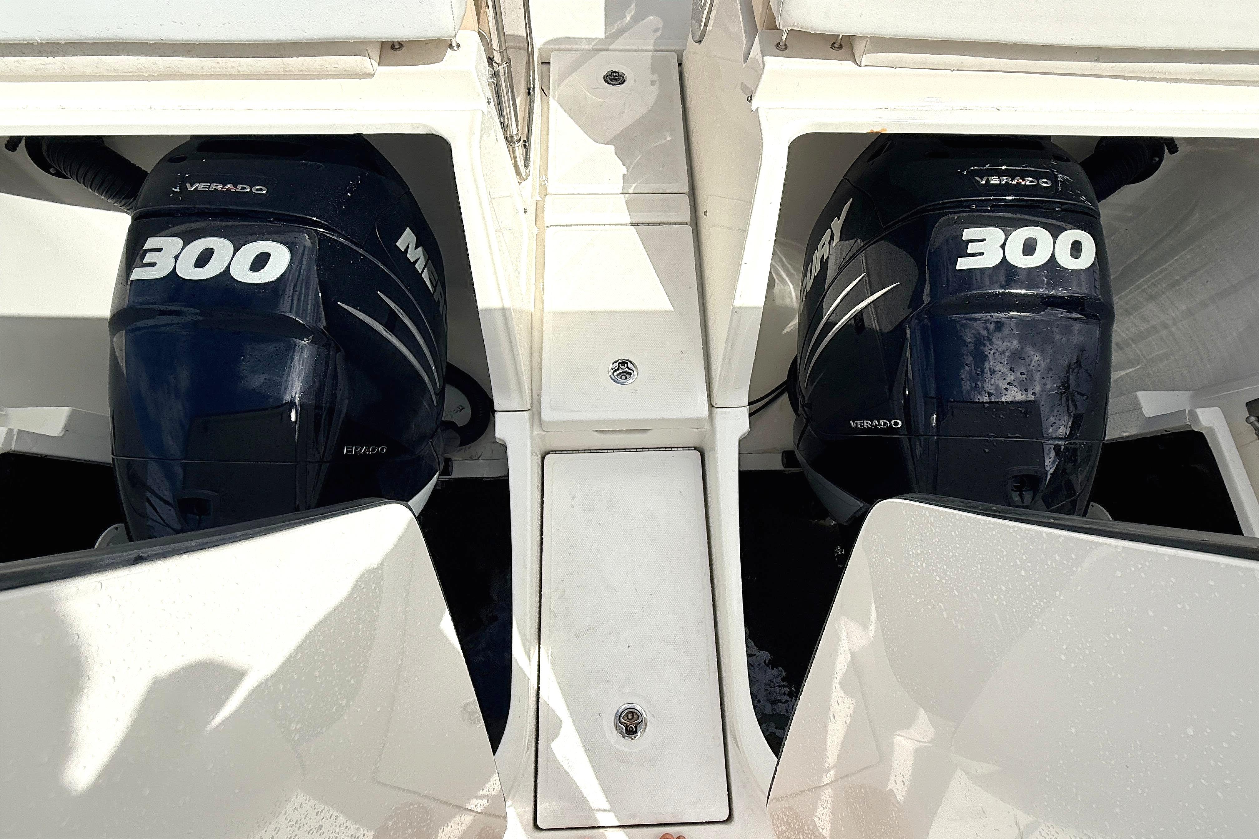 Twin Mercury Verado 300 engines on a 2013 Sea Ray 370 Venture boat.