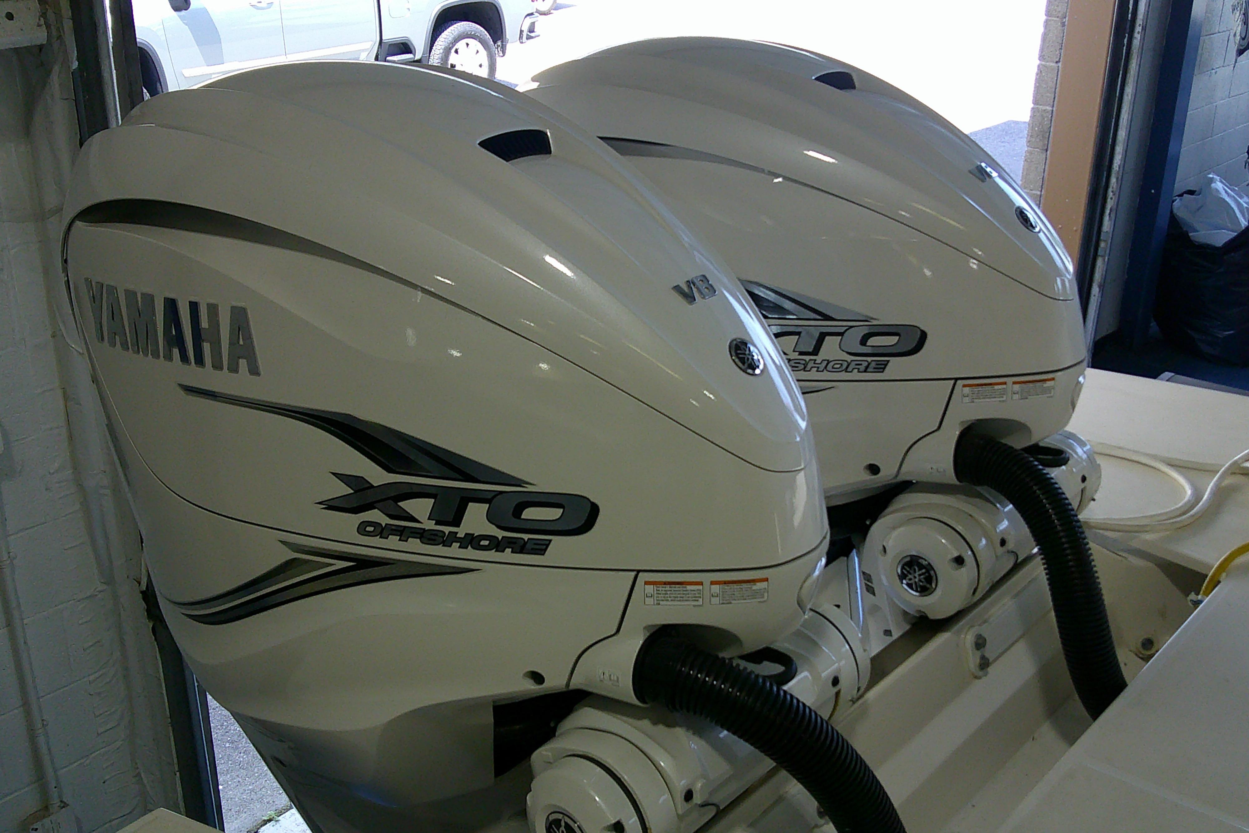 Twin Yamaha XTO Offshore engines on a 2023 Regal LX36 boat.