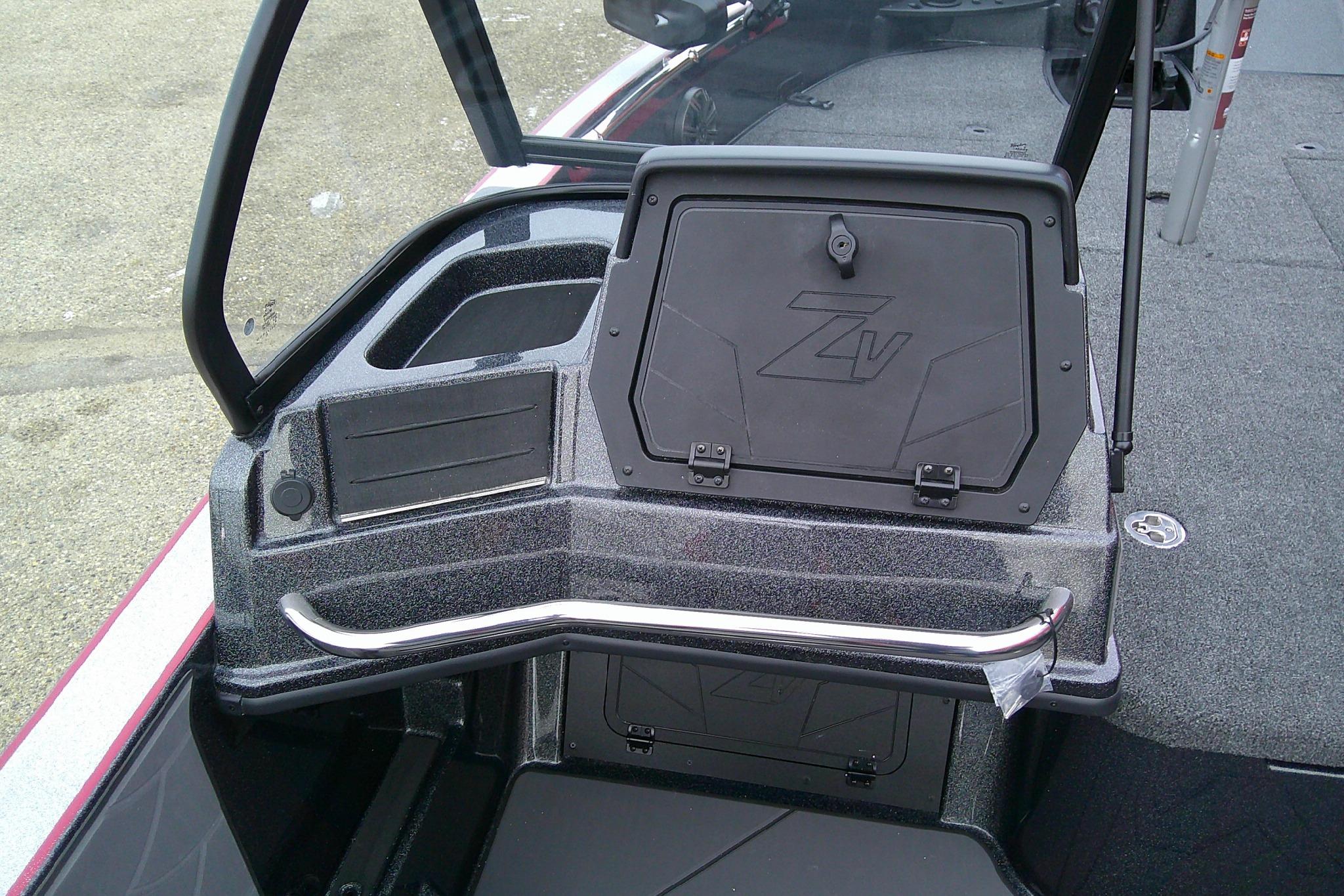 2026 Nitro ZV20 Pro boat interior with storage compartment and sleek design.