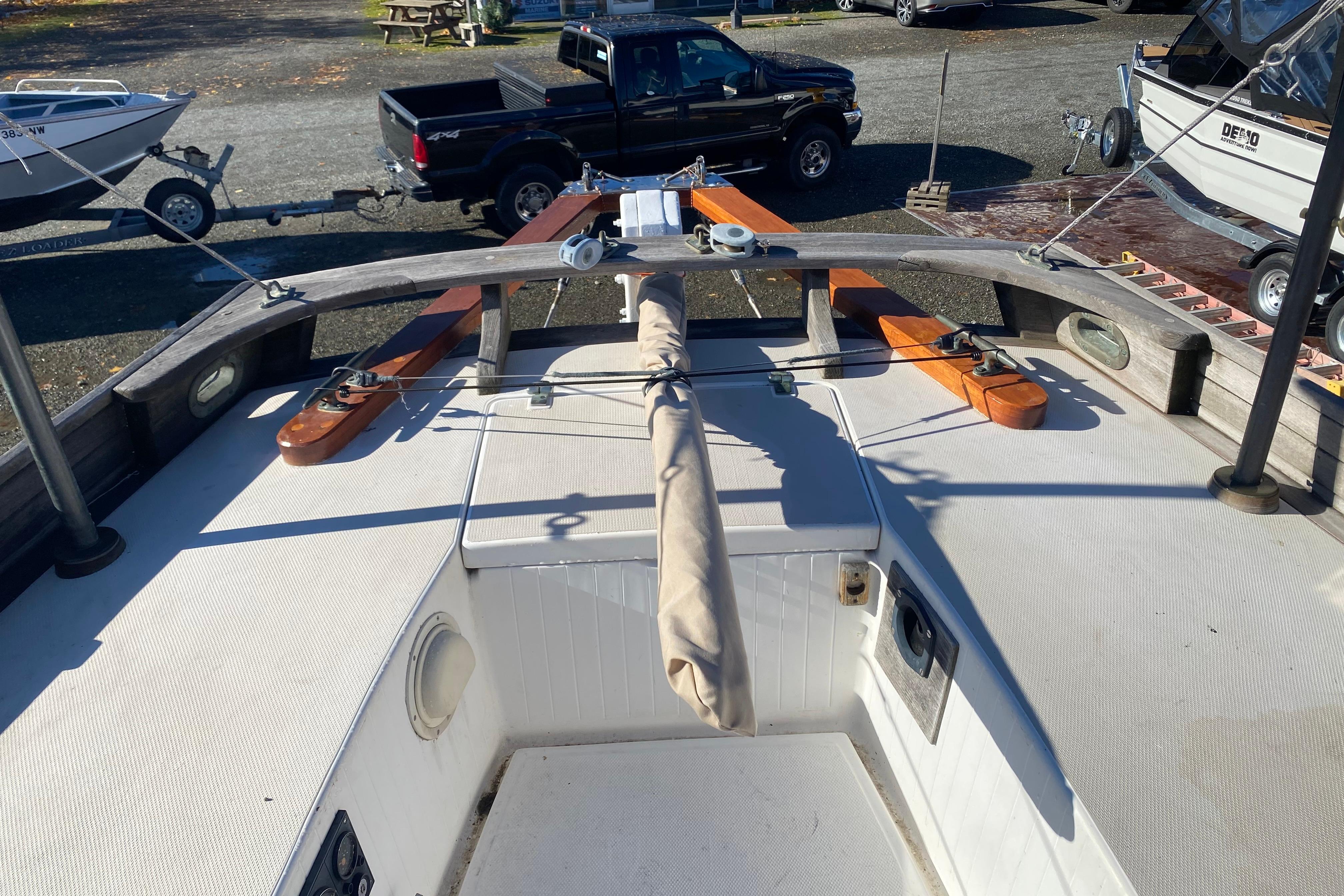 1978 Bristol Channel Cutter 28 sailboat deck with rigging and equipment.