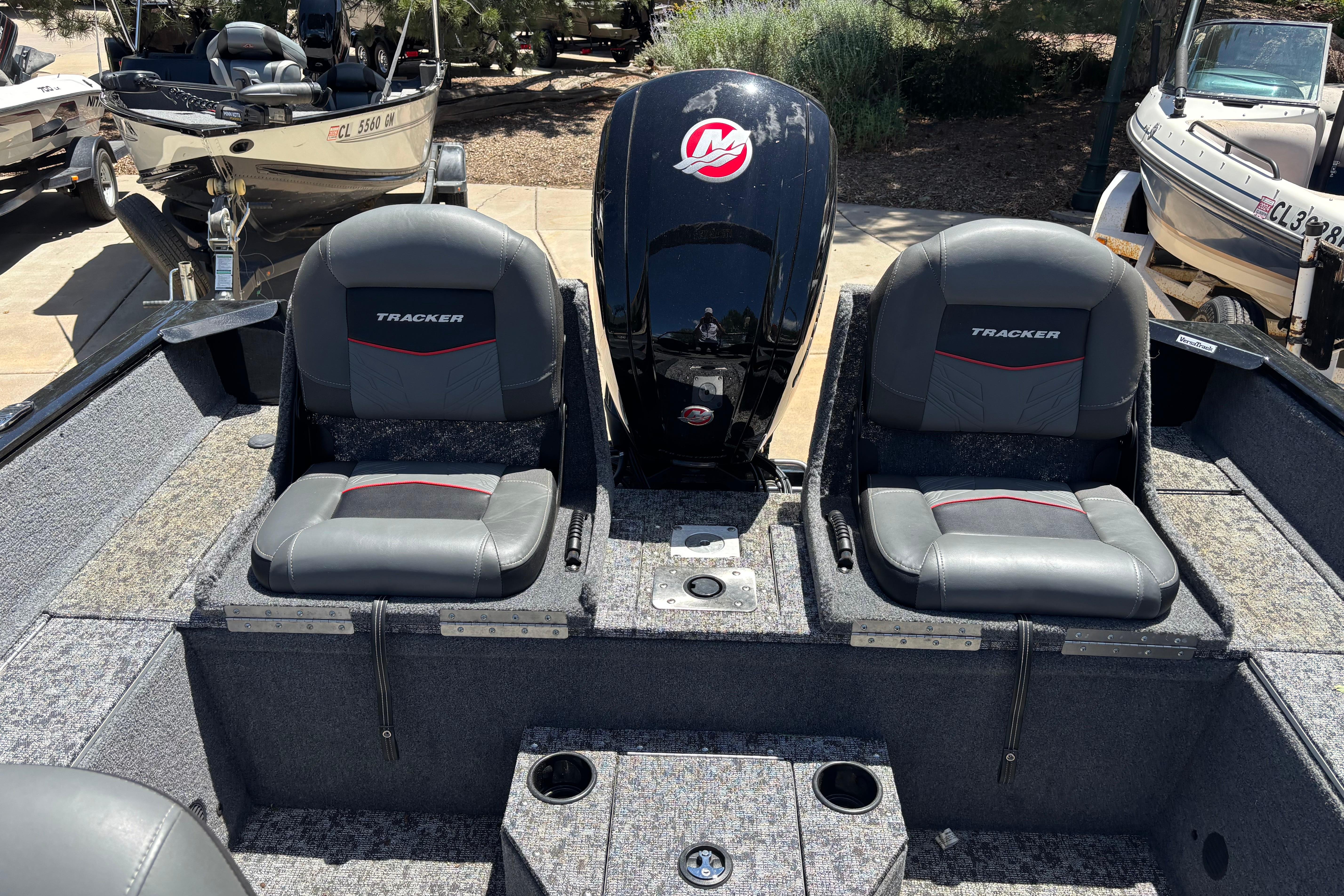 2025 Tracker Pro Guide V-175 Combo boat interior with dual seats and motor.
