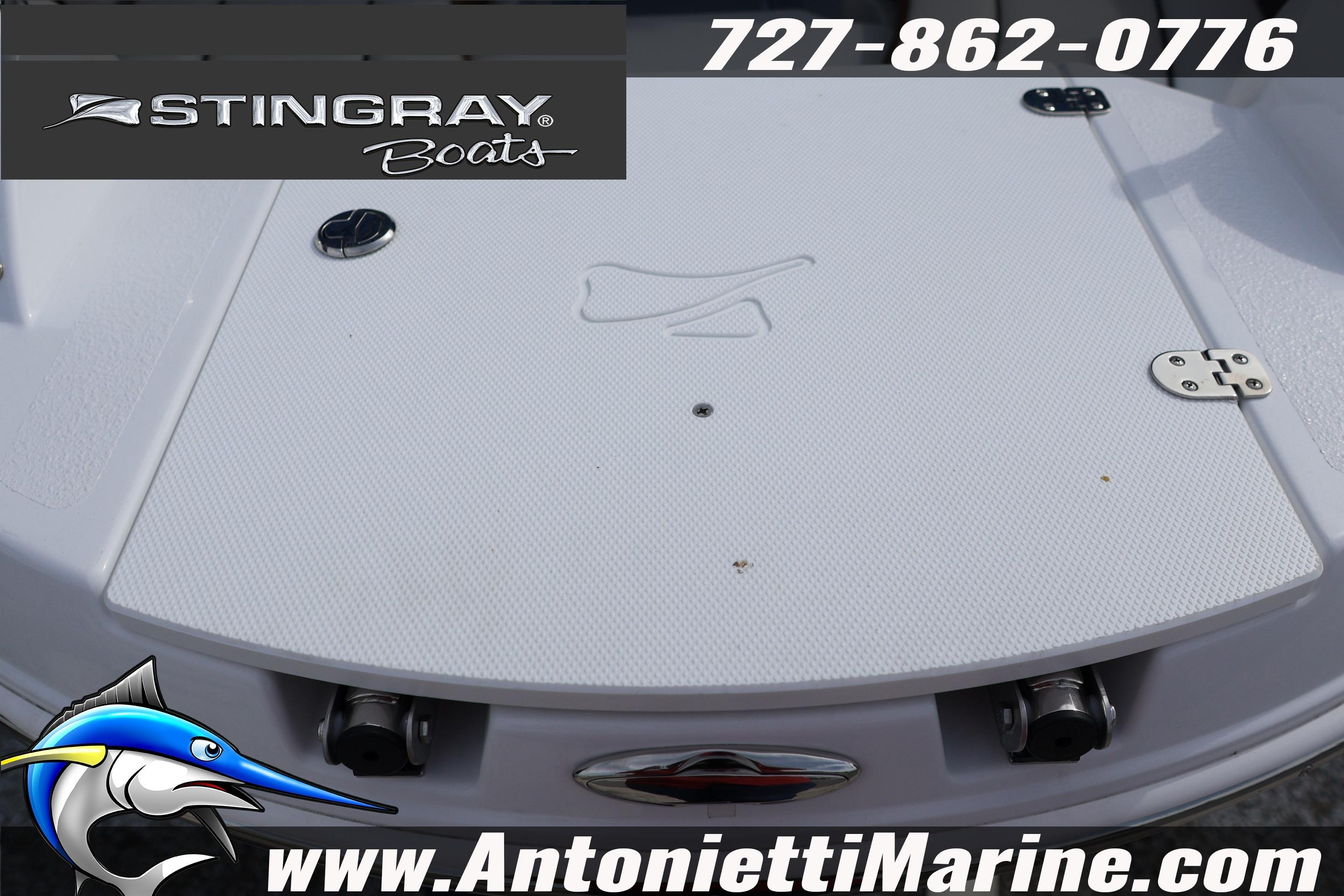 2026 Stingray 211 DC boat deck with logo and contact details for Antonietti Marine.