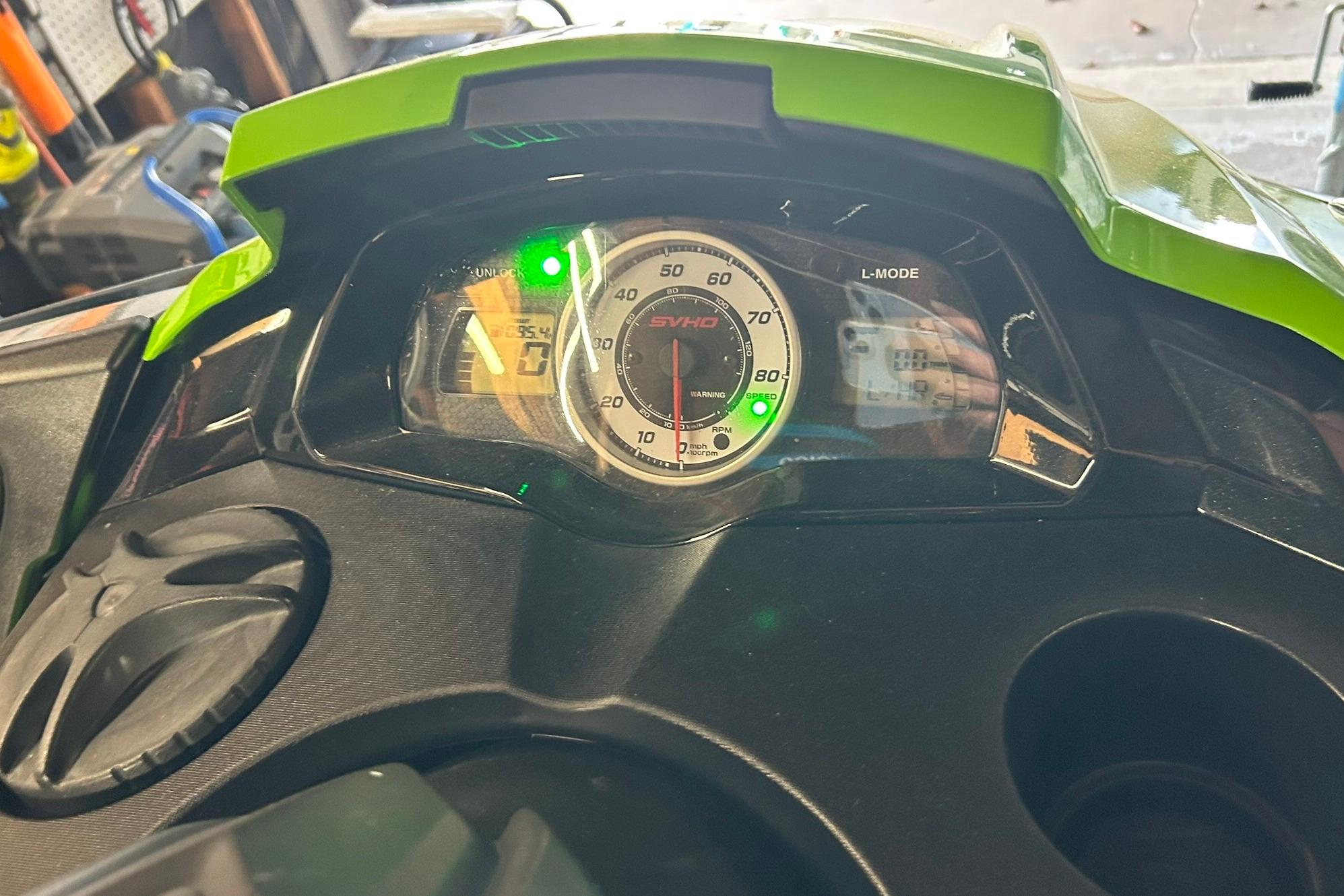 Dashboard of a 2017 Yamaha WaveRunner FX Cruiser SVHO with speedometer and controls.