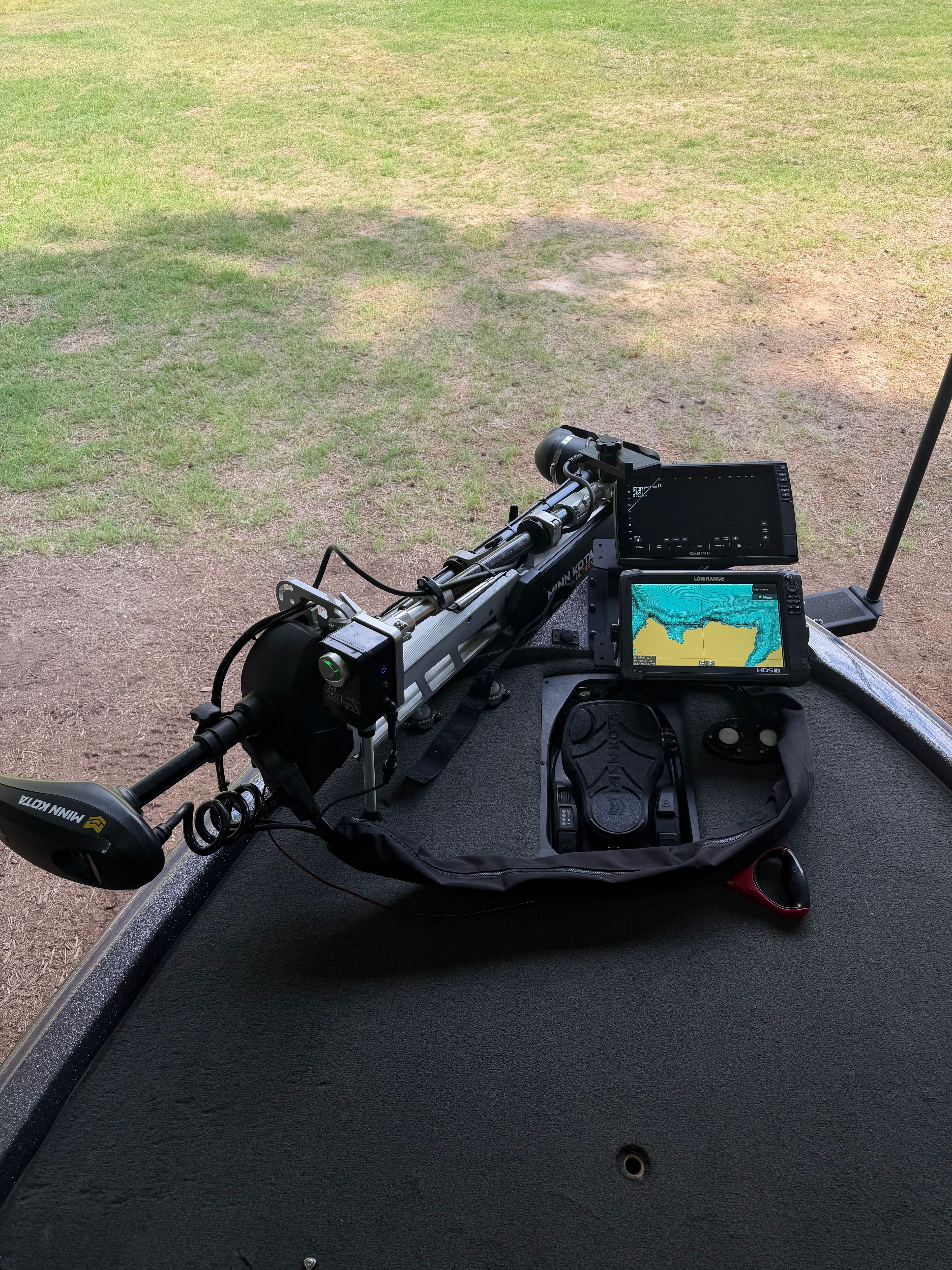 A Skeeter ZX250 boat with modern fish finder and control system.