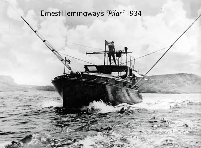 Replica of Hemingway's 1934 Pilar boat navigating through ocean waters.