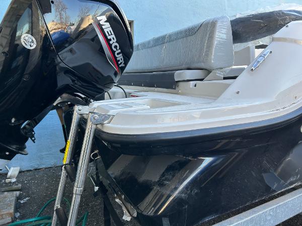 2024 Bayliner Element M19 boat with Mercury outboard motor, side view.