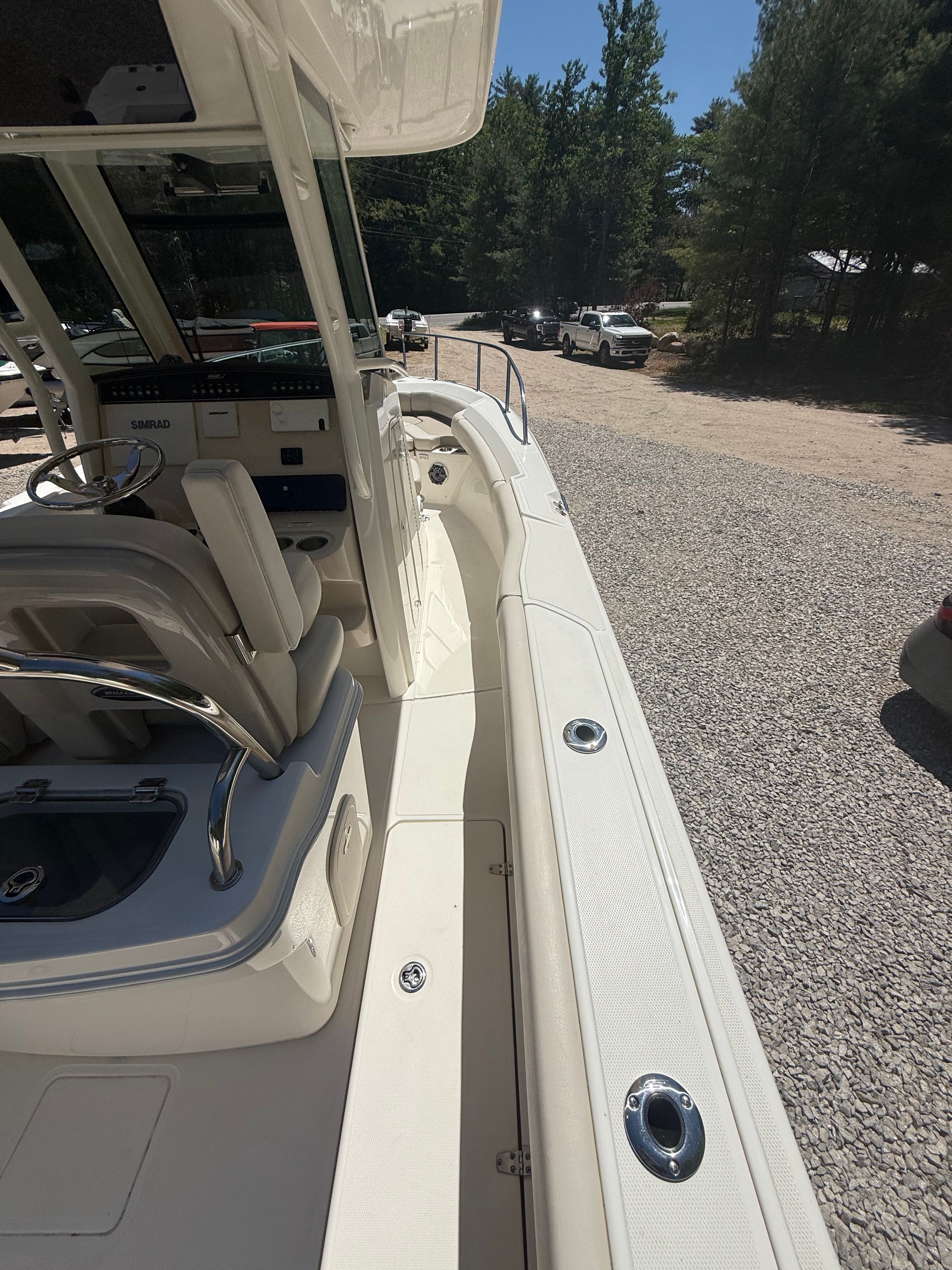 2024 Boston Whaler 250 Outrage boat interior on a sunny day.