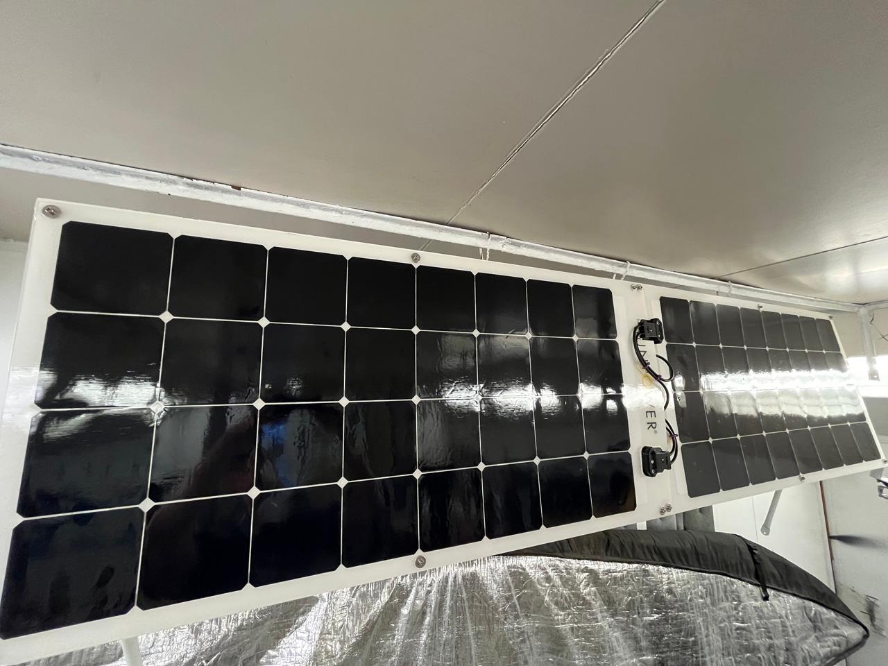 Solar panels installed on a Seascape 27 boat, 2018 model, for renewable energy.