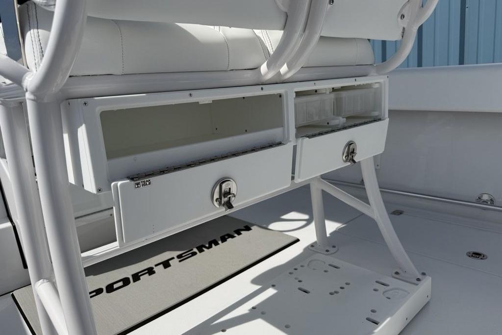 2026 Sportsman Open 252 Center Console boat interior storage compartments.
