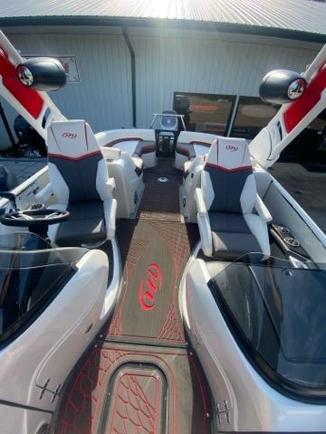 2024 Manitou XT RFXW SHP boat interior with modern seating and sleek design.