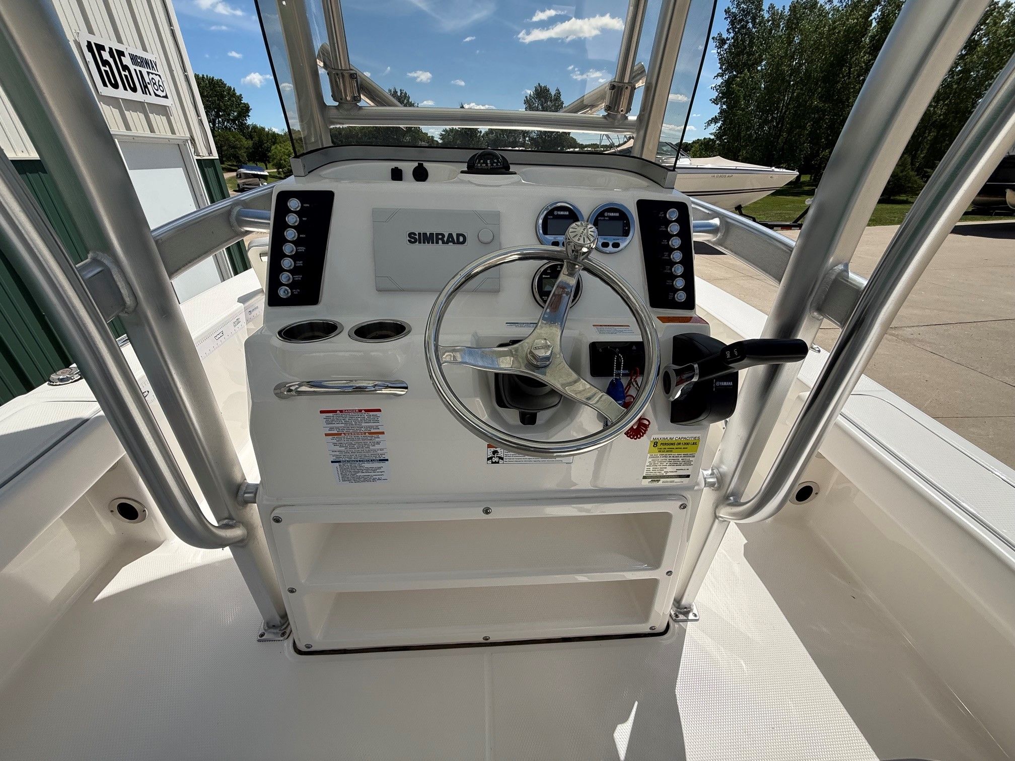 Helm console of a 2021 Robalo 226 Cayman boat.