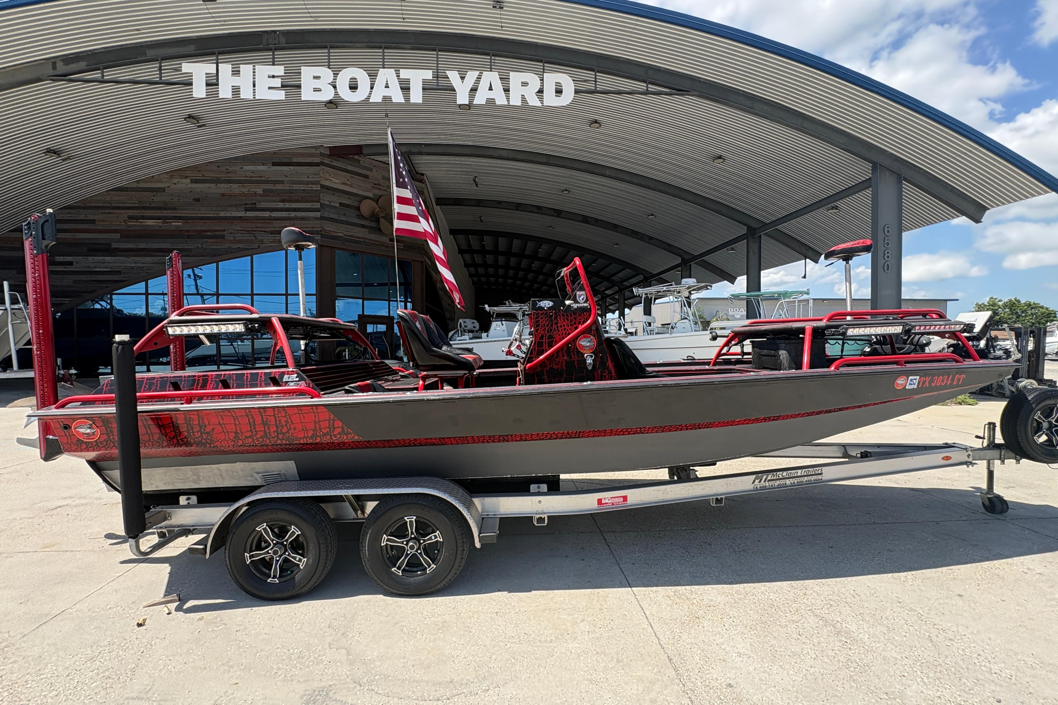 2018 Custom Swamp Shark 24' boat on trailer at The Boat Yard.