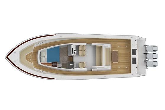 Manufacturer Provided Image: Top view of 2026 Ocean Yachts 46 CC boat with triple engines and spacious deck layout.
