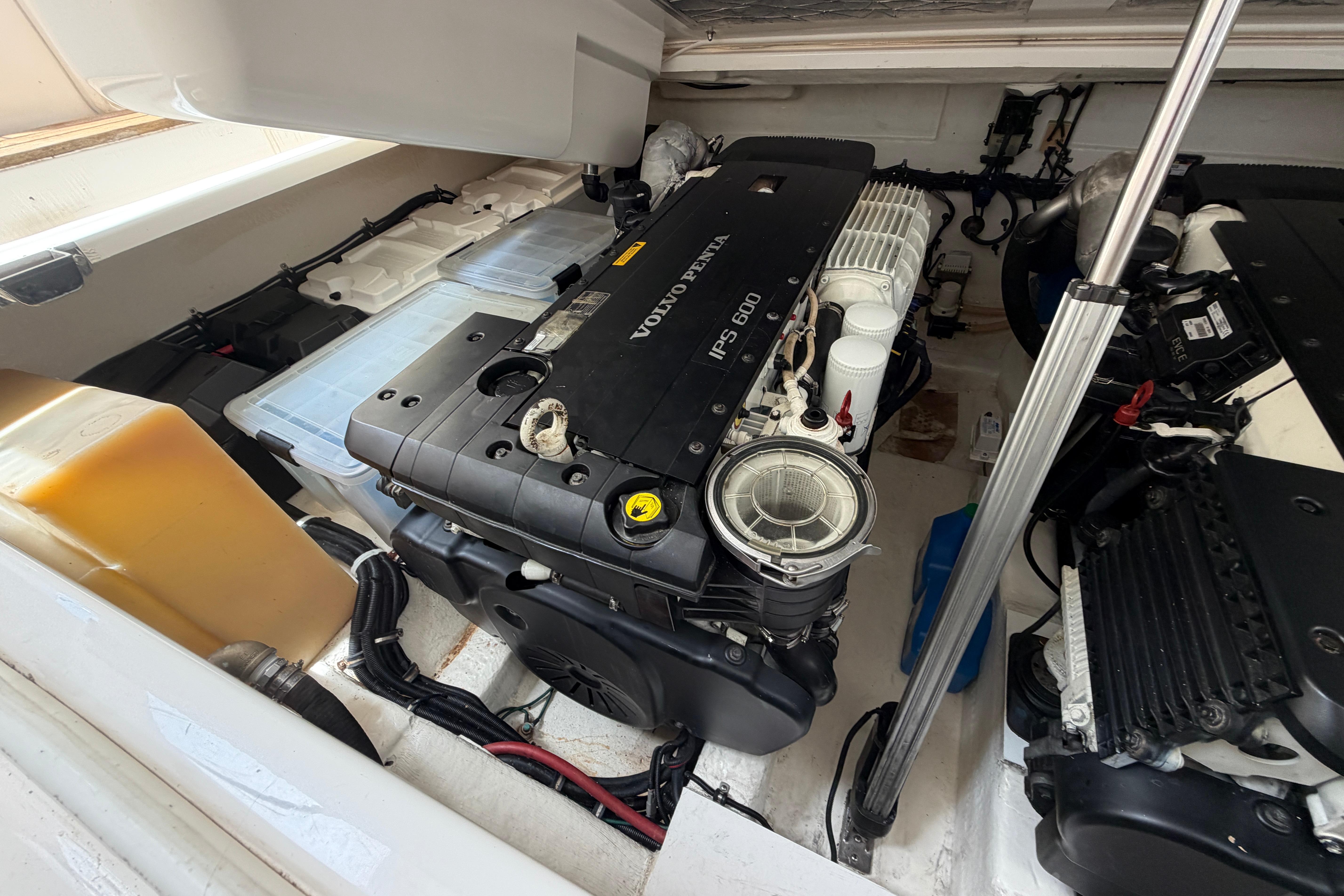 Engine compartment of a 2015 Riviera 445 SUV with Volvo Penta IPS 600 engine