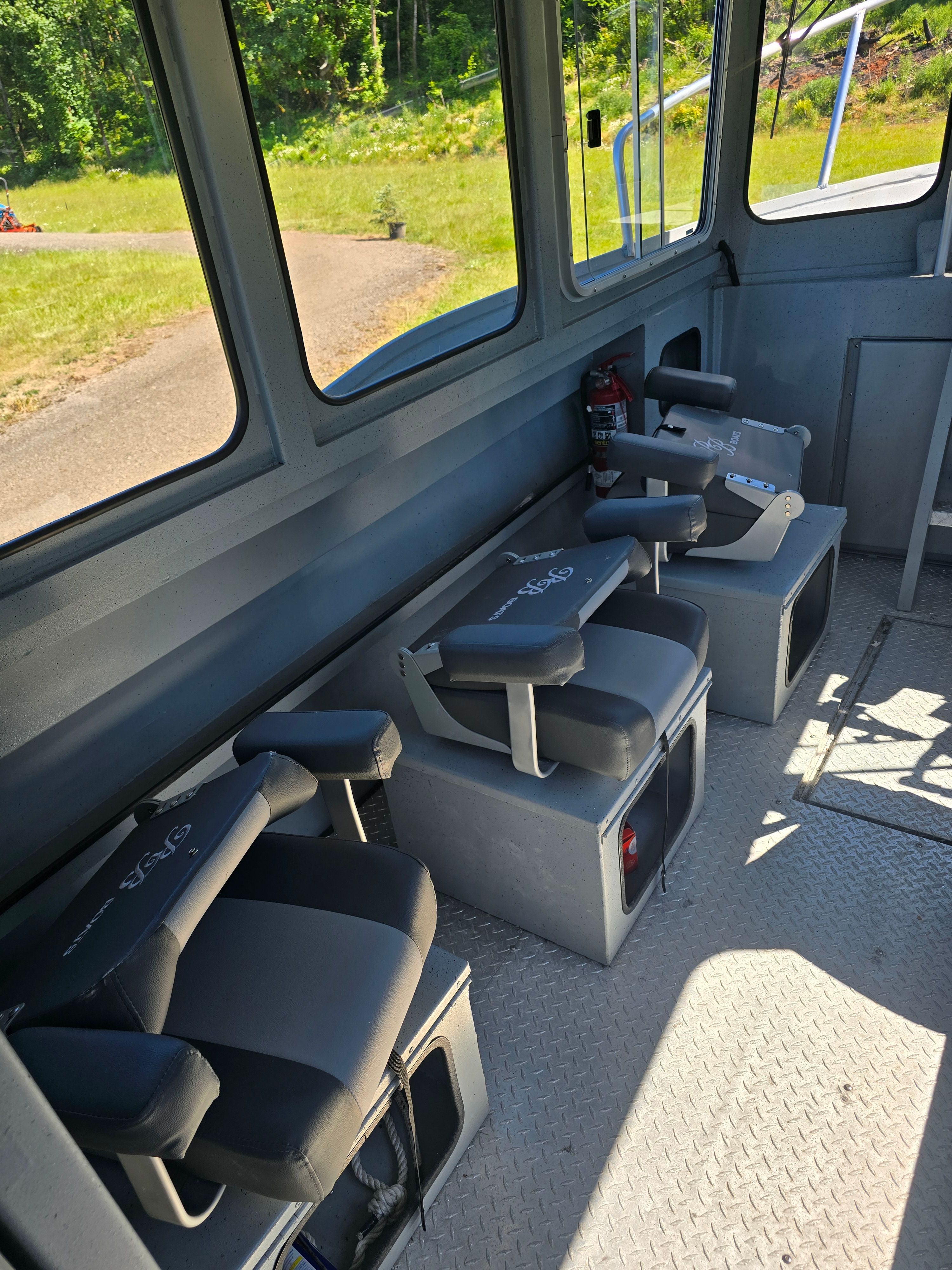 Interior of a Custom Alaskan Explorer boat, model year 2025.